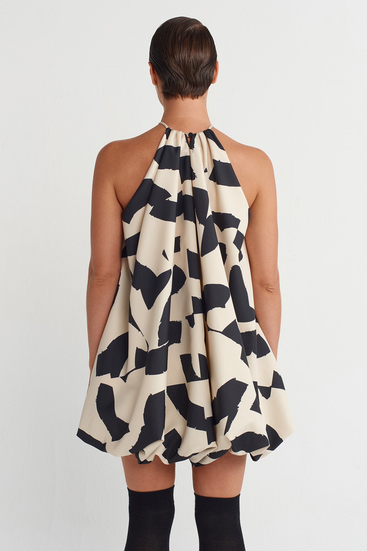 Printed Patterned Short Balloon Dress-K254014009