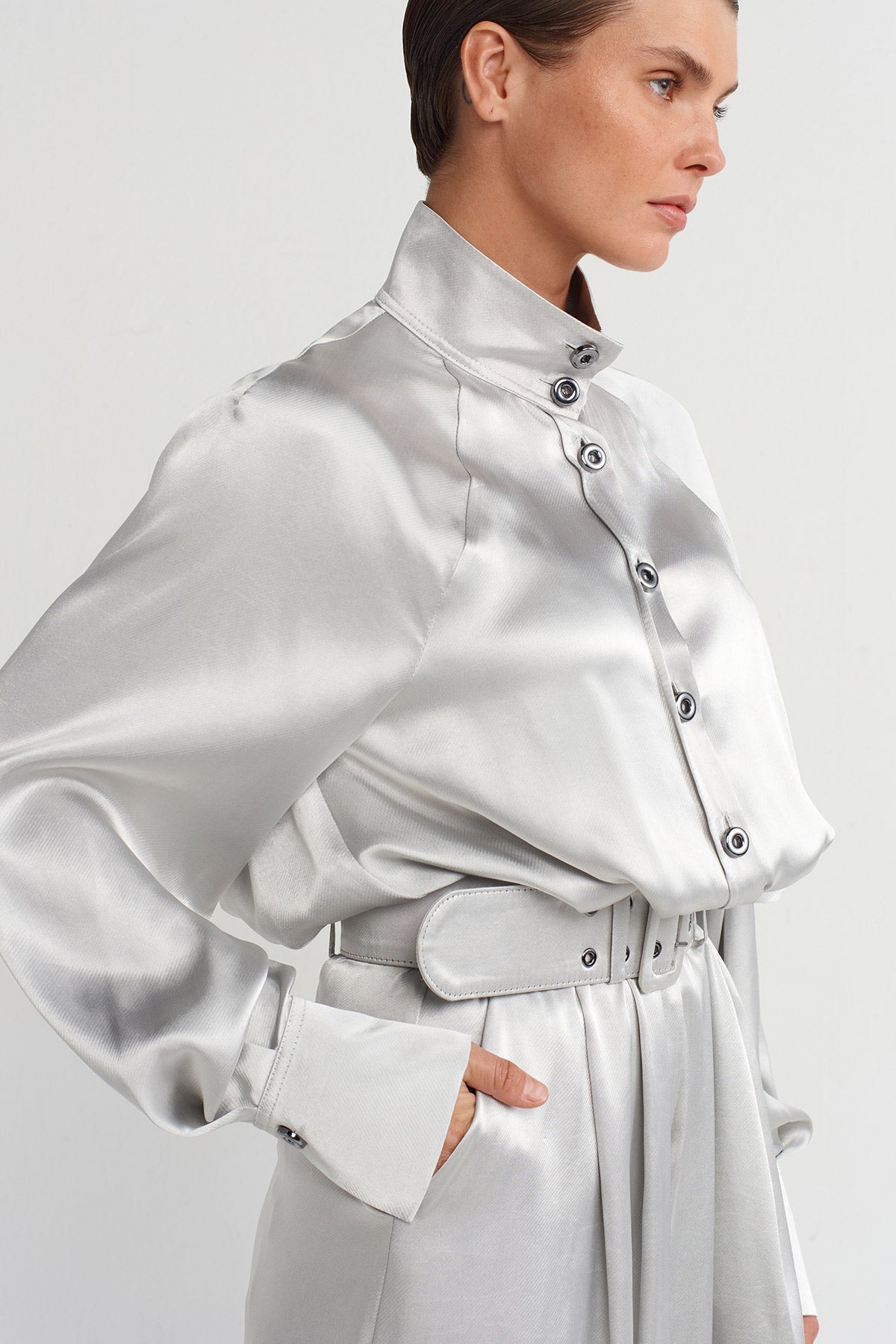 Silver Belted Shiny Elegant Jumpsuit-K254014015
