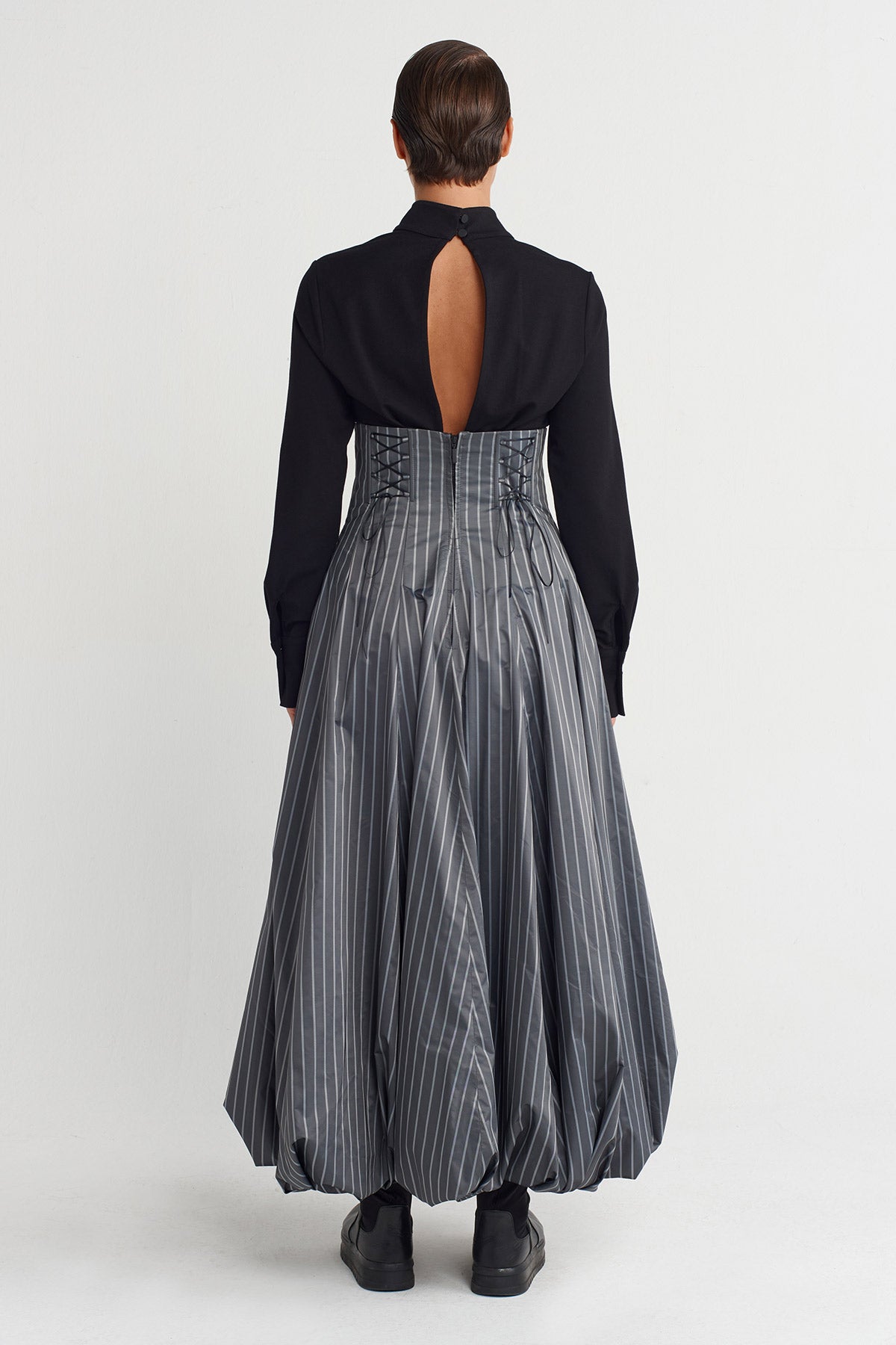 Corset Detailed Long Balloon Dress-K254014017