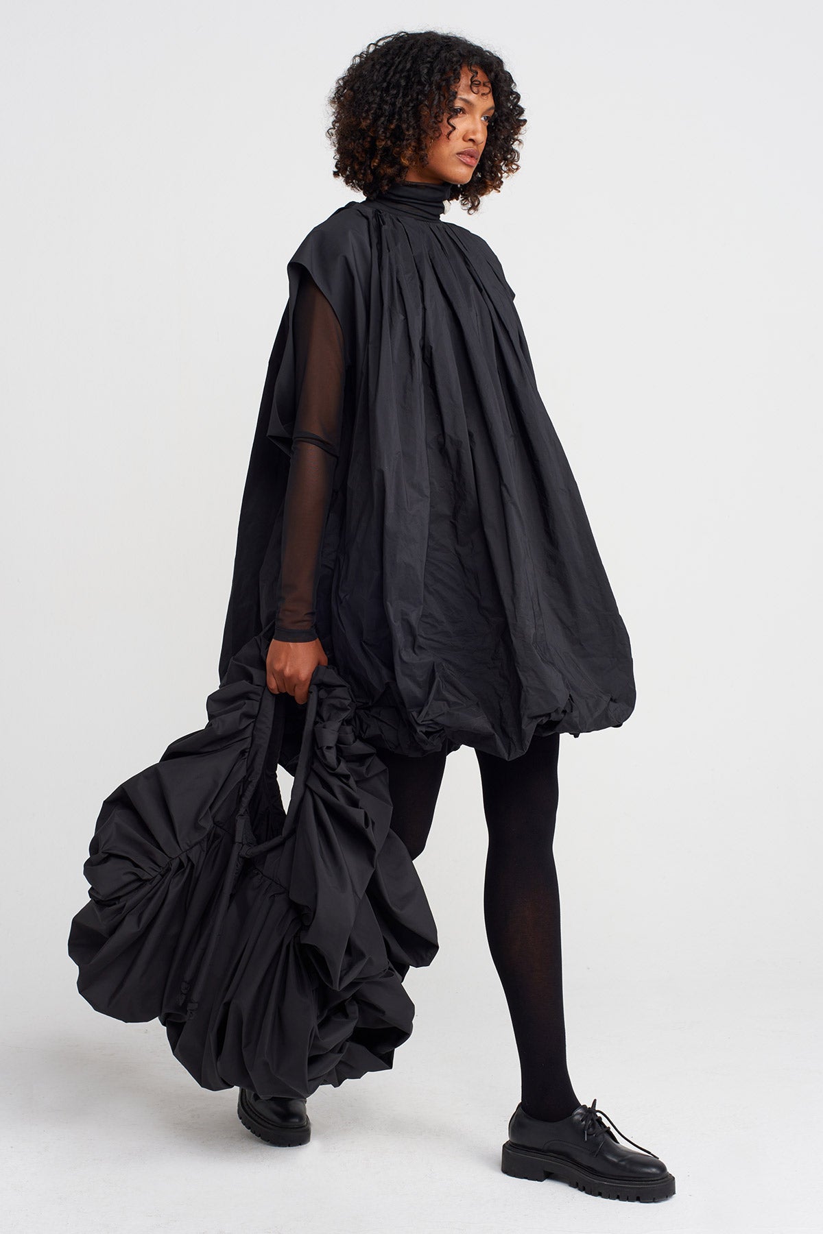Black Taffeta Balloon Dress-K254014024