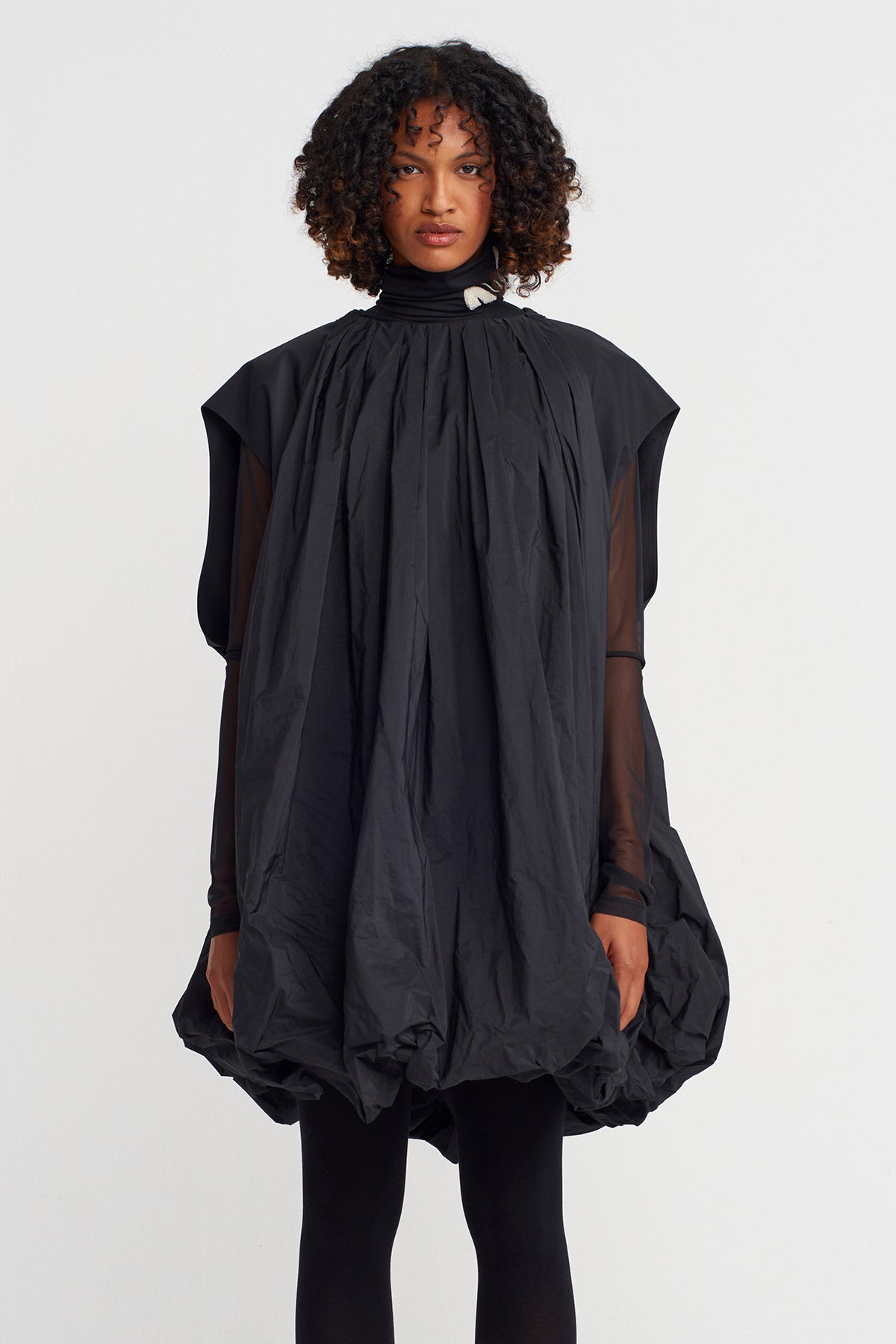 Black Taffeta Balloon Dress-K254014024