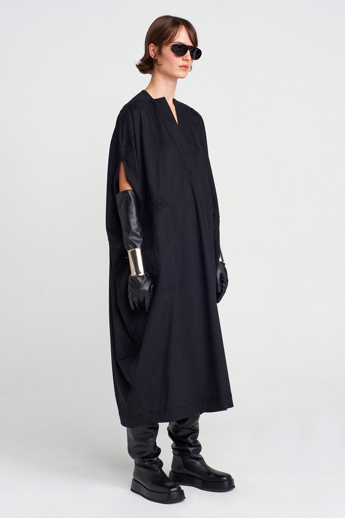 Black Suede-Effect Kaftan Dress-K254014030
