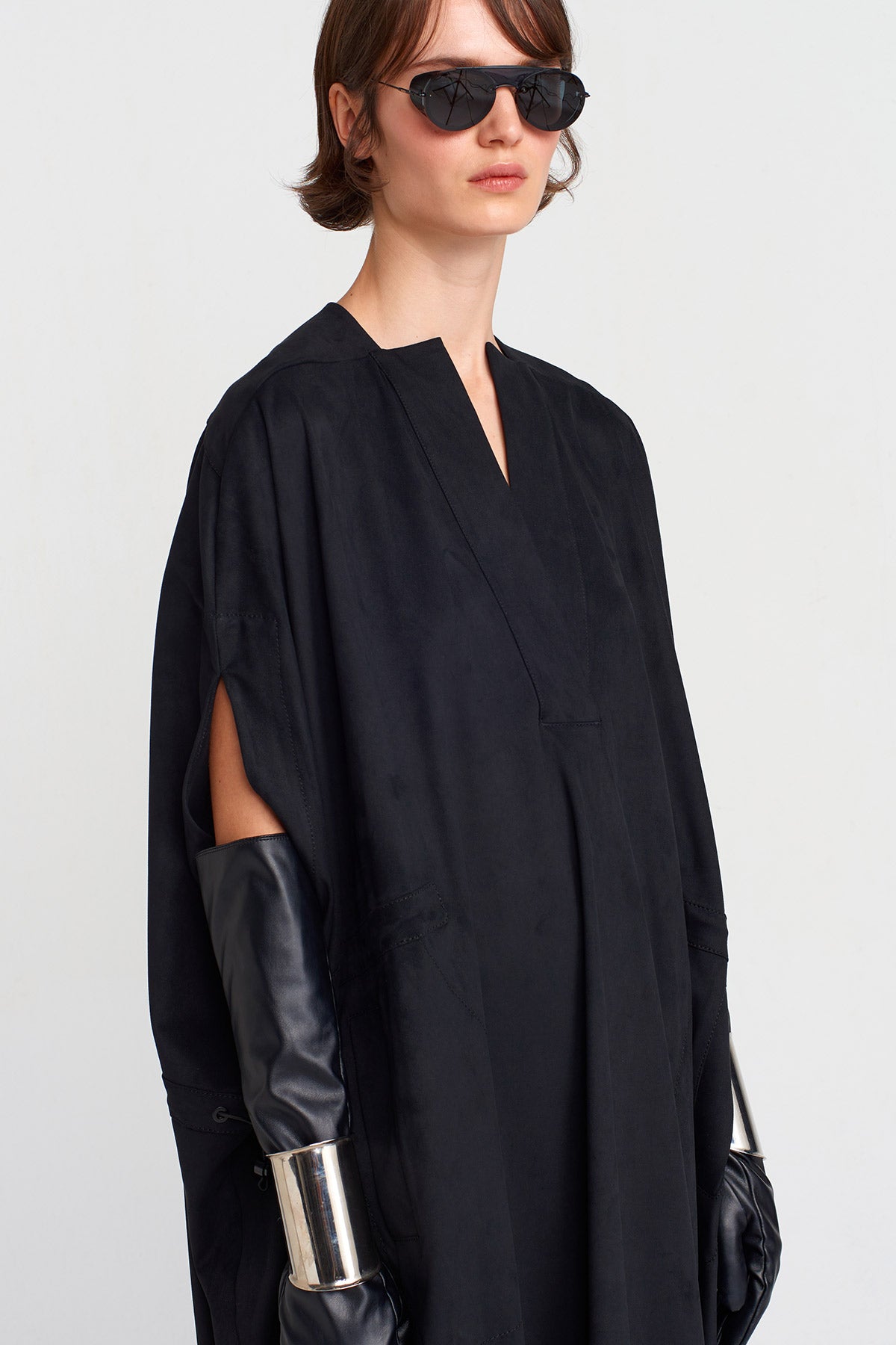 Black Suede-Effect Kaftan Dress-K254014030