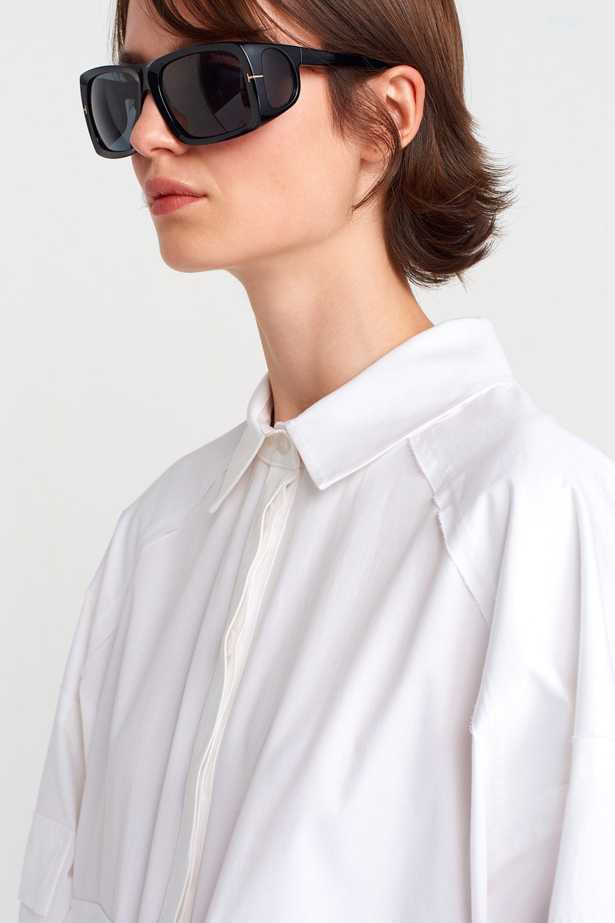 Off White Shirt Dress with Pocket Details-K254014031