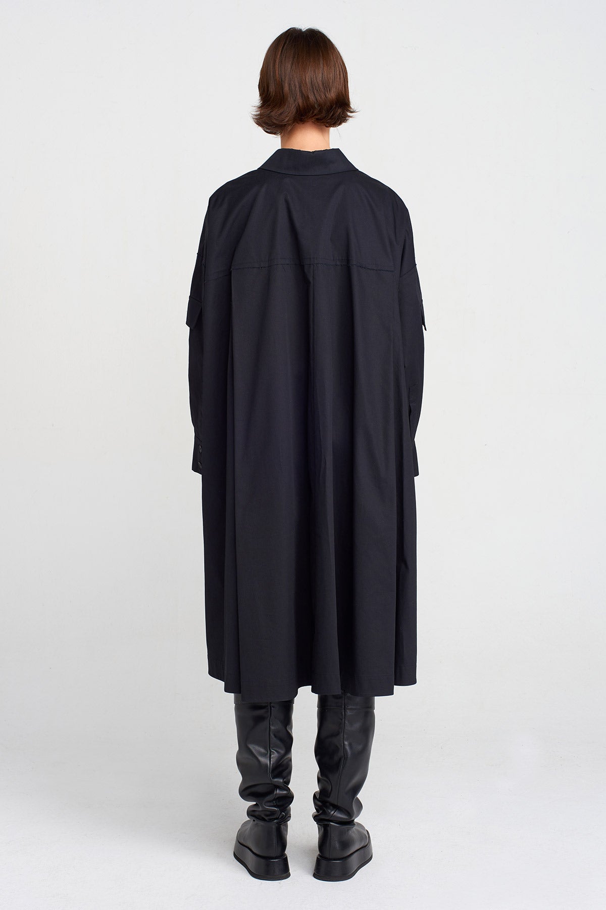 Black Shirt Dress with Pocket Details-K254014031