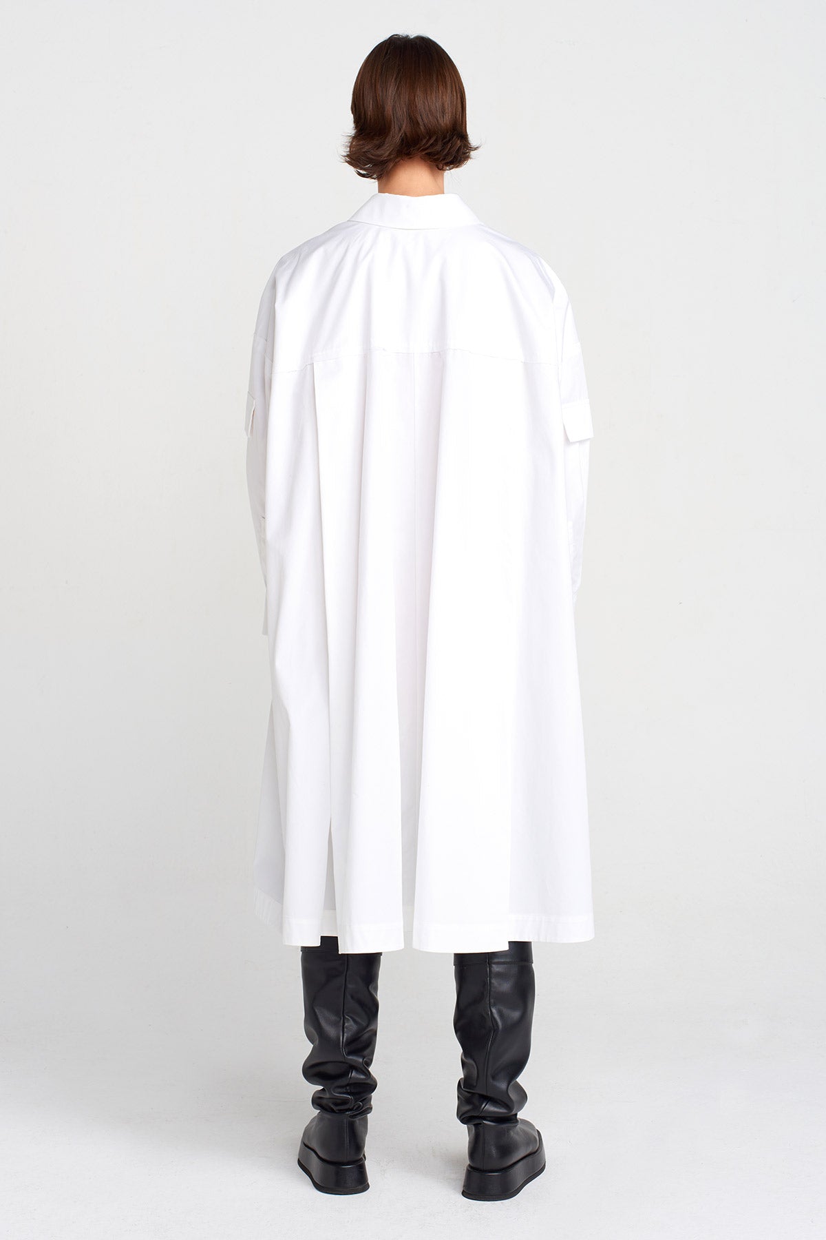 Off White Shirt Dress with Pocket Details-K254014031