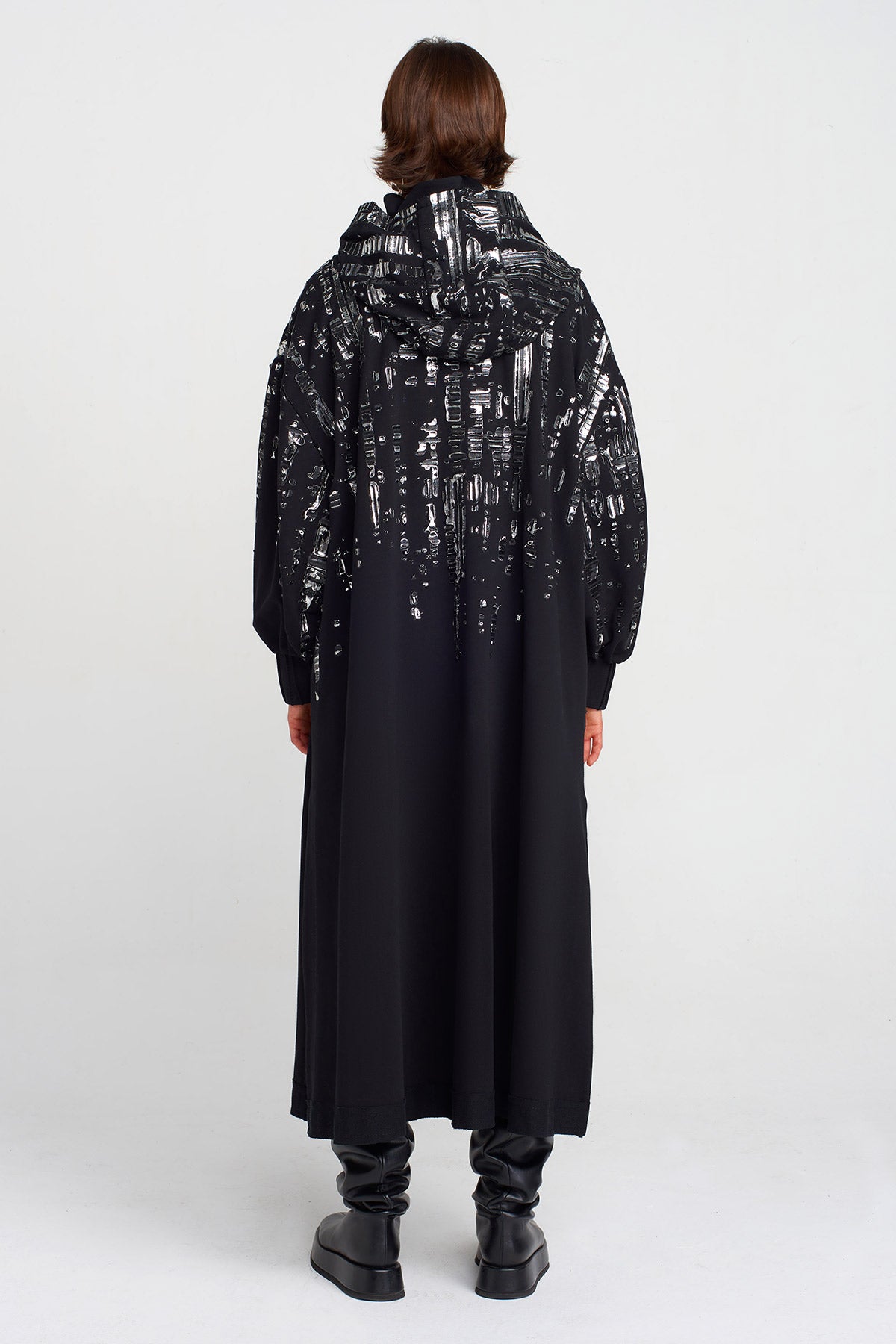 Black Embossed Metallic Print Maxi Dress-K254014036