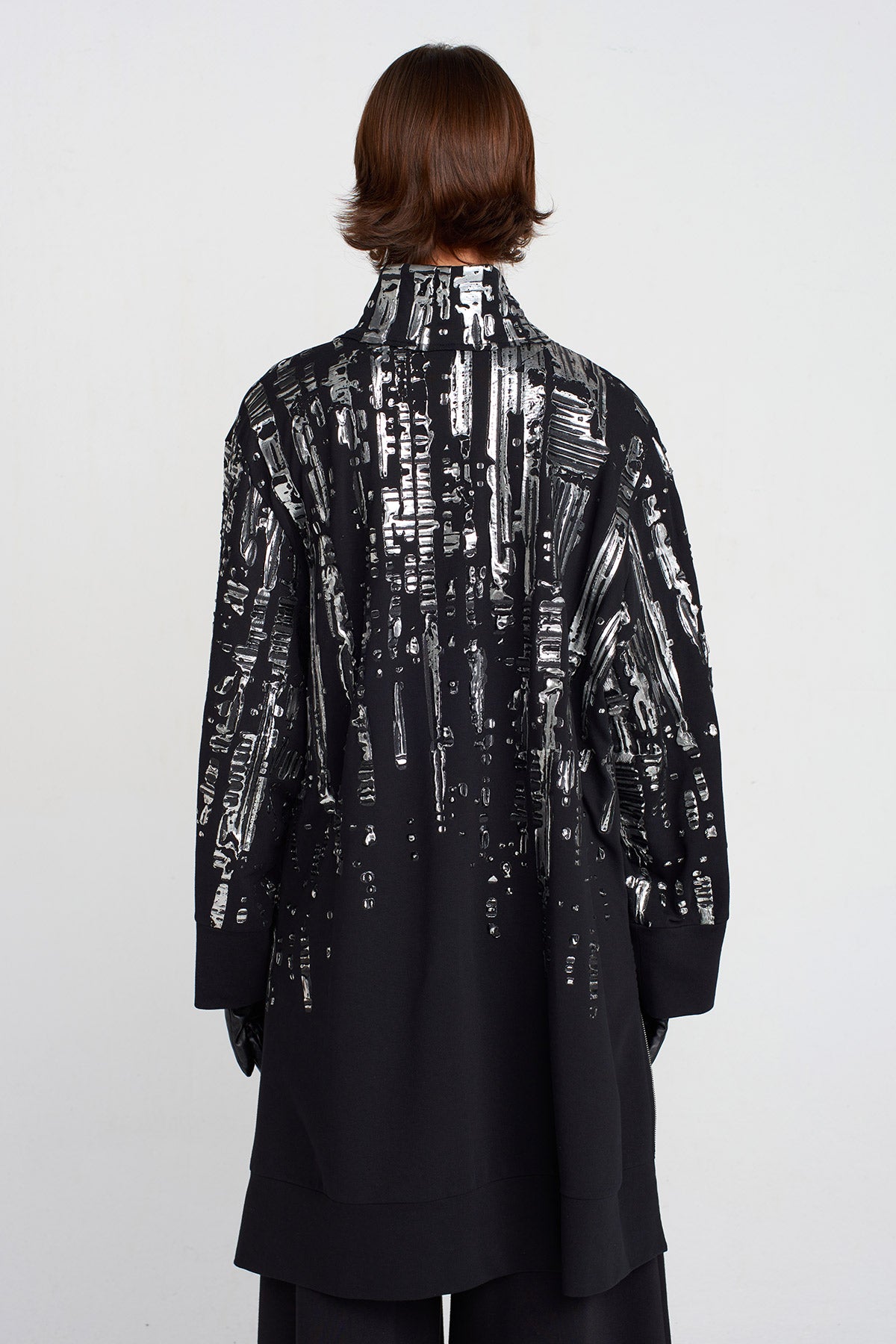 Black Embossed Metallic Print Mini Dress-K254014037