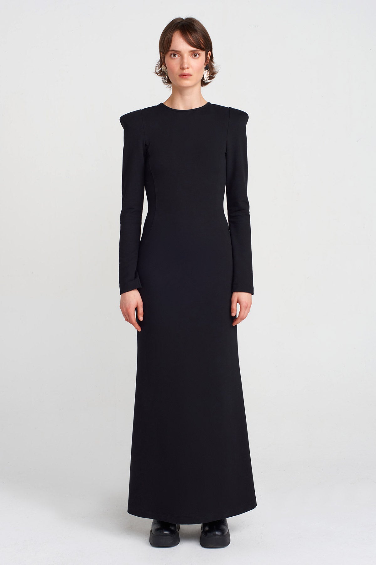 Black Long Padded-Shoulder Dress-K254014042