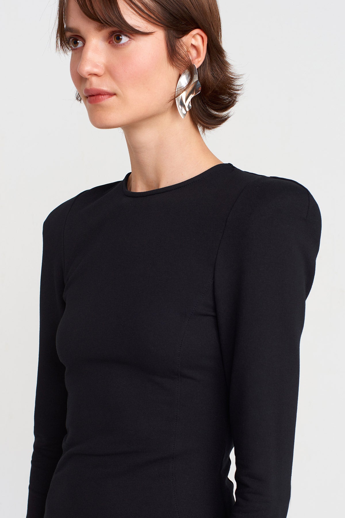 Black Long Padded-Shoulder Dress-K254014042