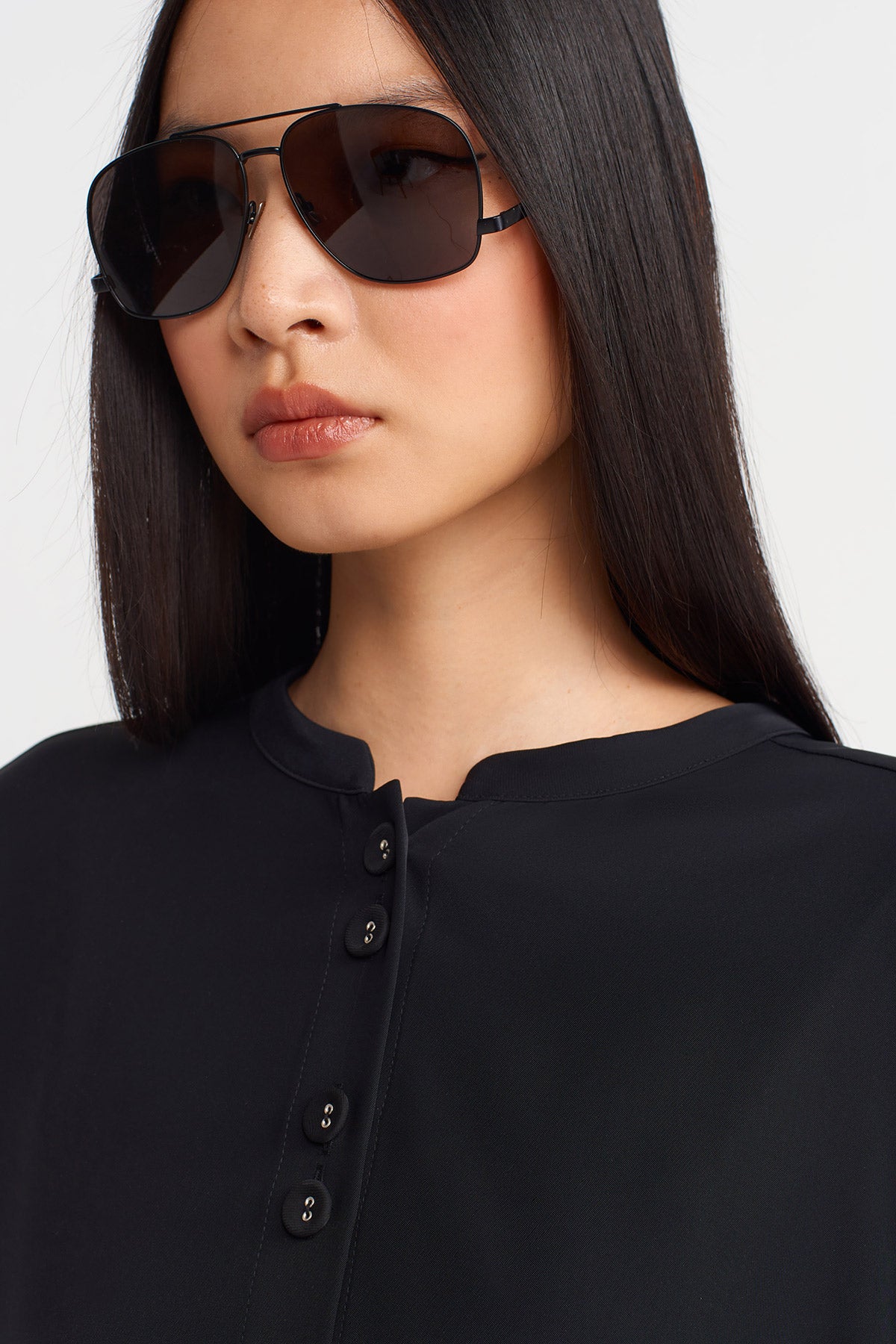 Black Long Shirt Dress with Side Slits-K254014043