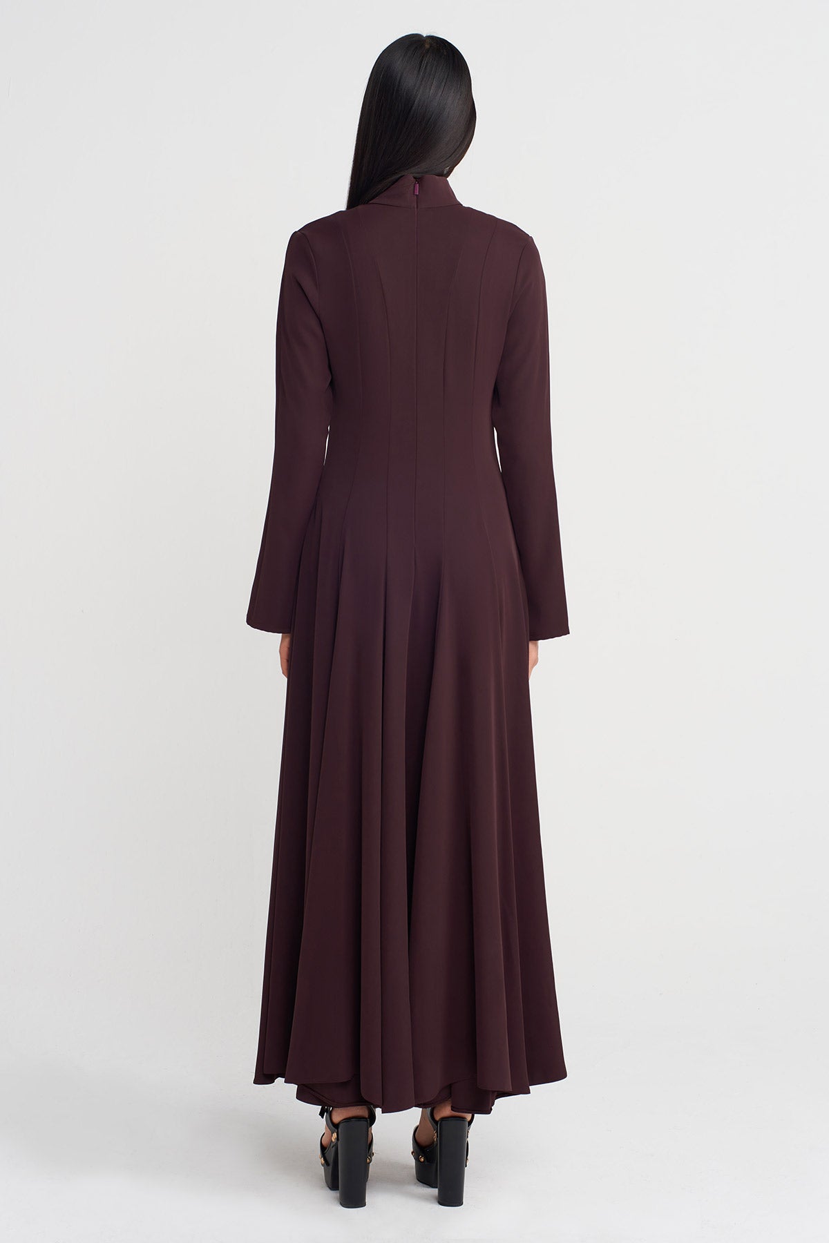 Dark Purple Fitted Waist Long Dress-K254014044