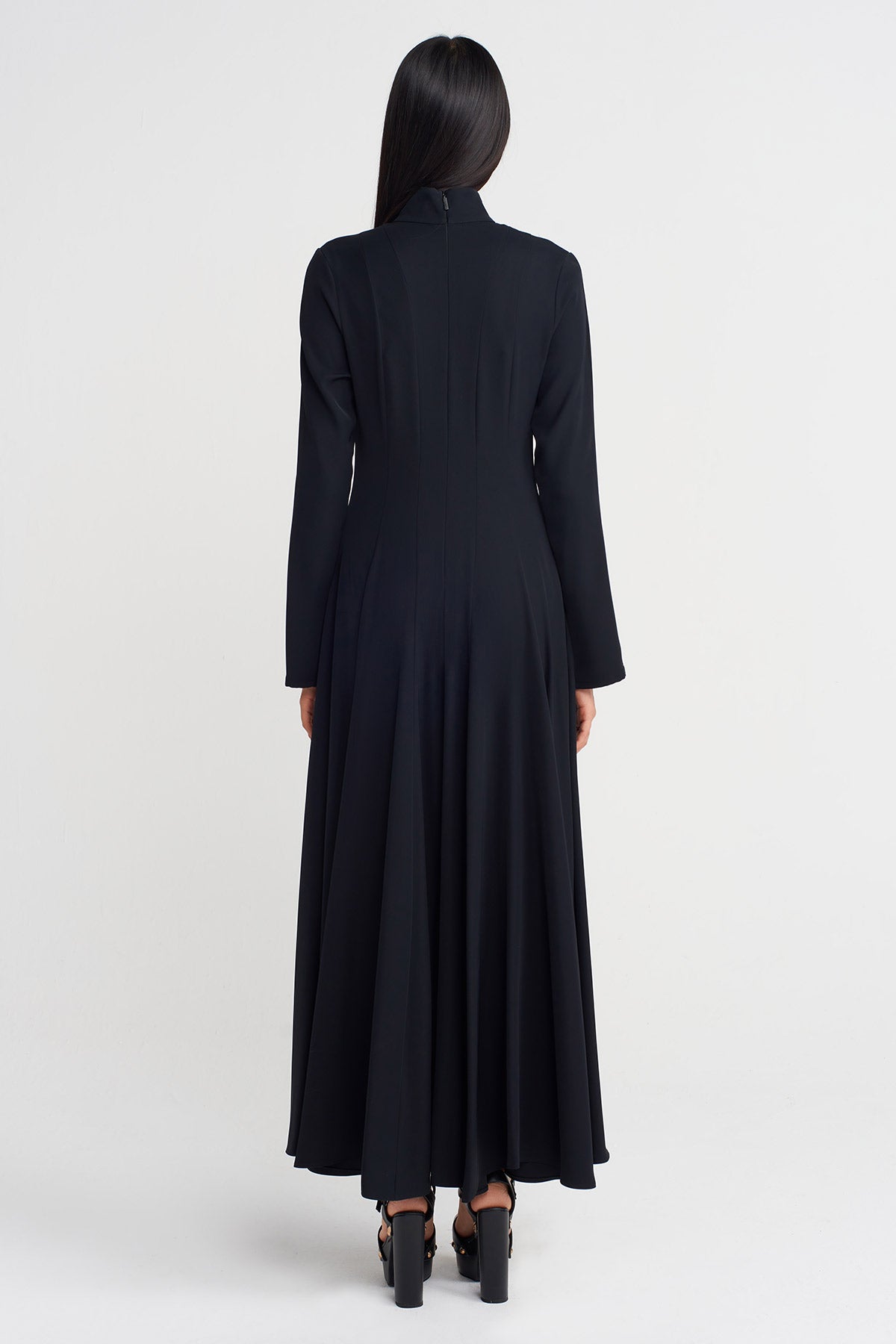 Black Fitted Waist Long Dress-K254014044