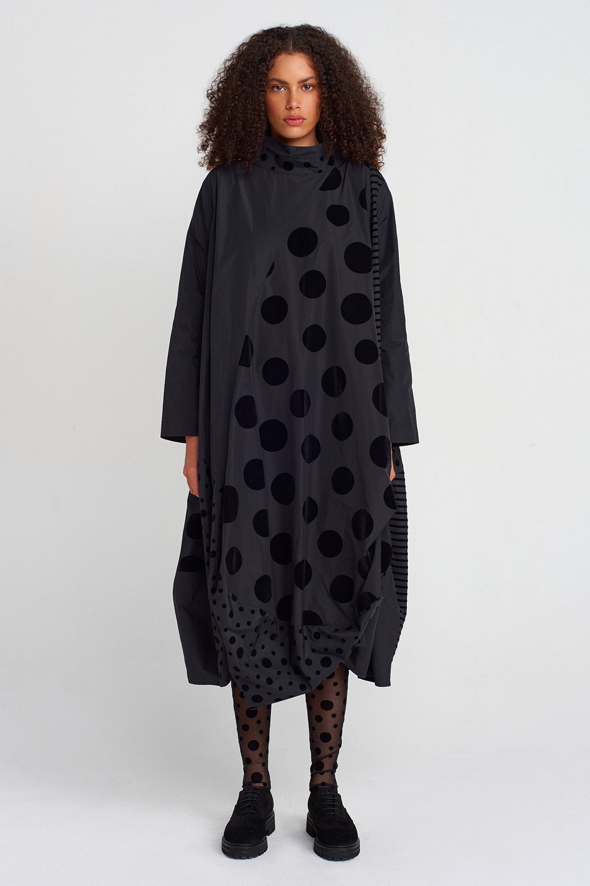 Multicolor Velvet Polka-Dot Taffeta Dress-K254014045