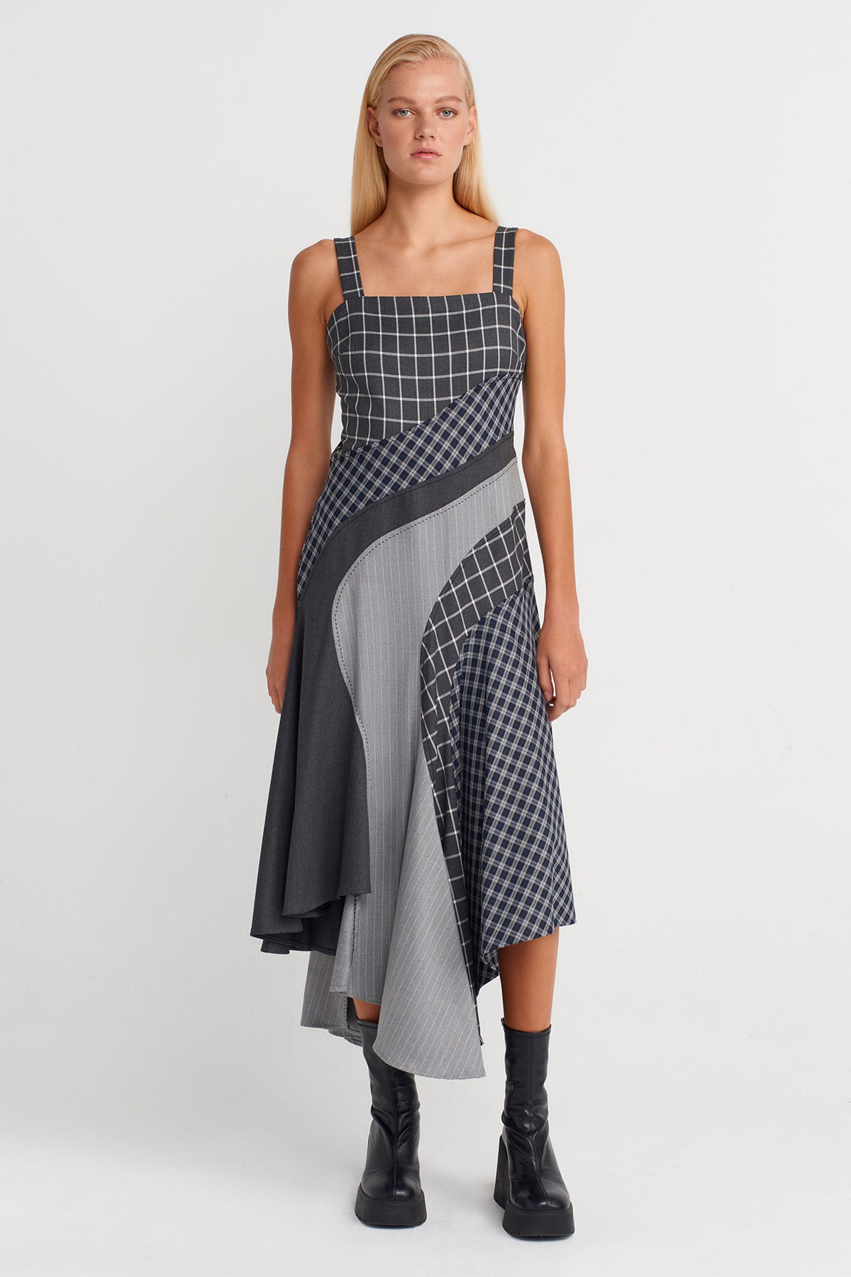 Multicolor Plaid Strappy Dress-K254014052