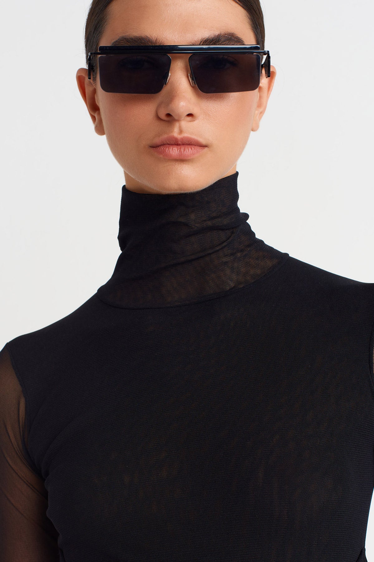 Black Ruched Long Tulle Dress-K254014053