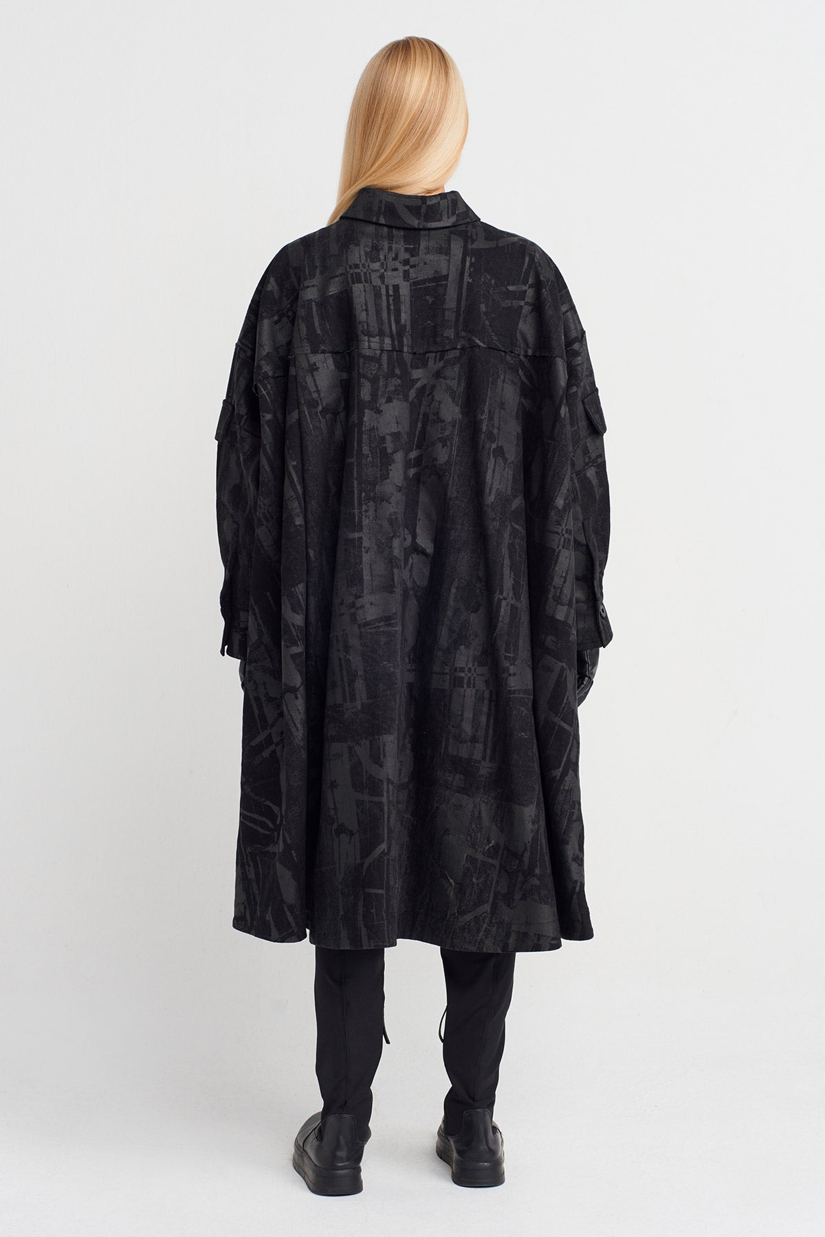 Black Printed Oversized Shirt Dress-K254014060