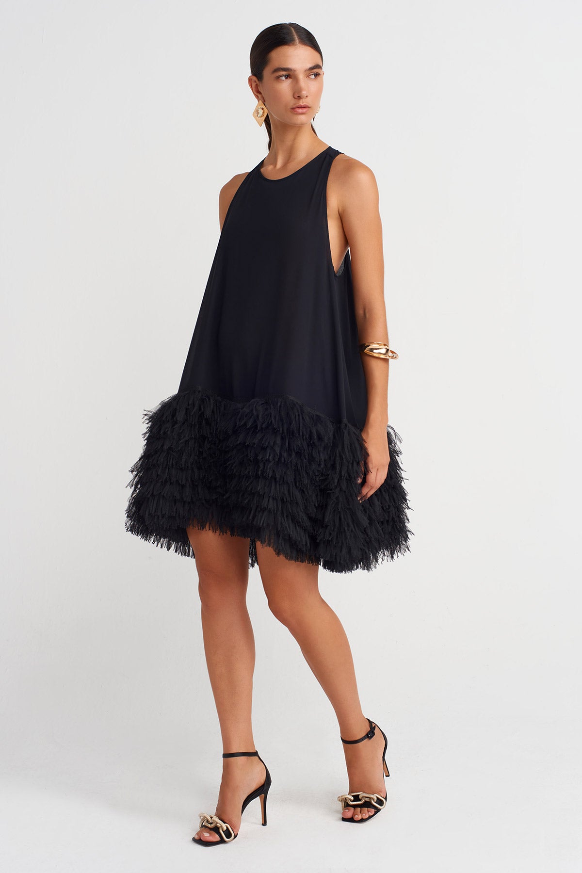 Black Black Tulle-Trimmed Dress-K254014076