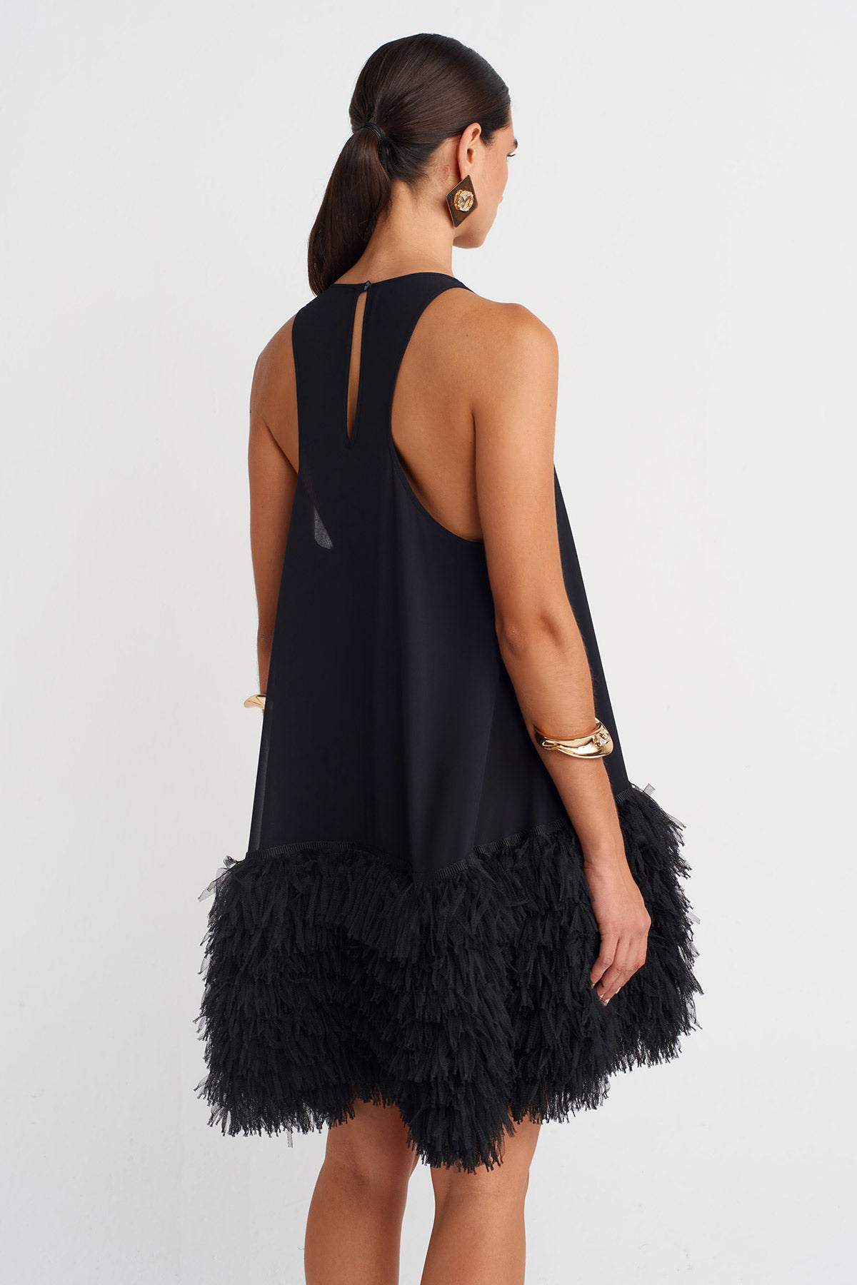 Black Black Tulle-Trimmed Dress-K254014076