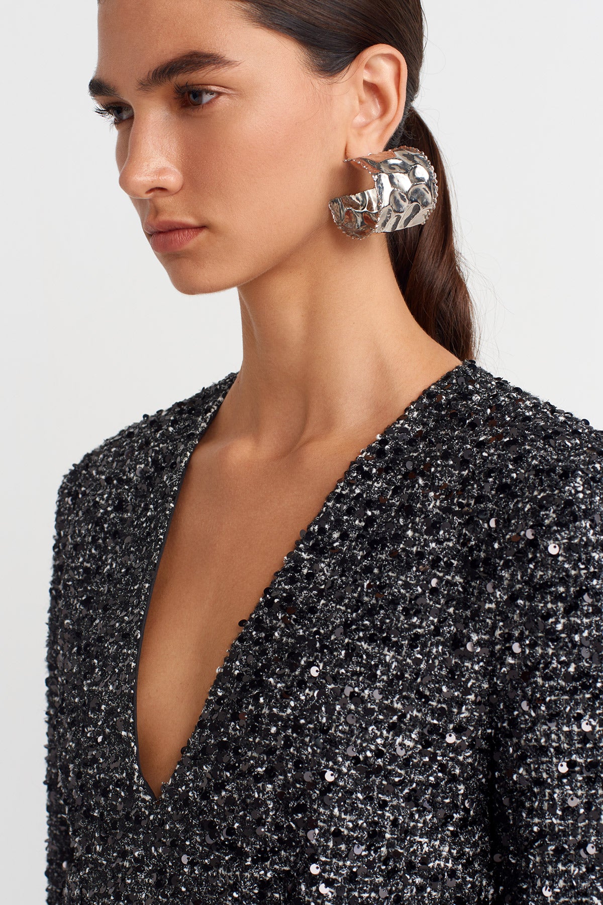 Black/ Off Whıte Shimmery Maxi Dress-K254014078