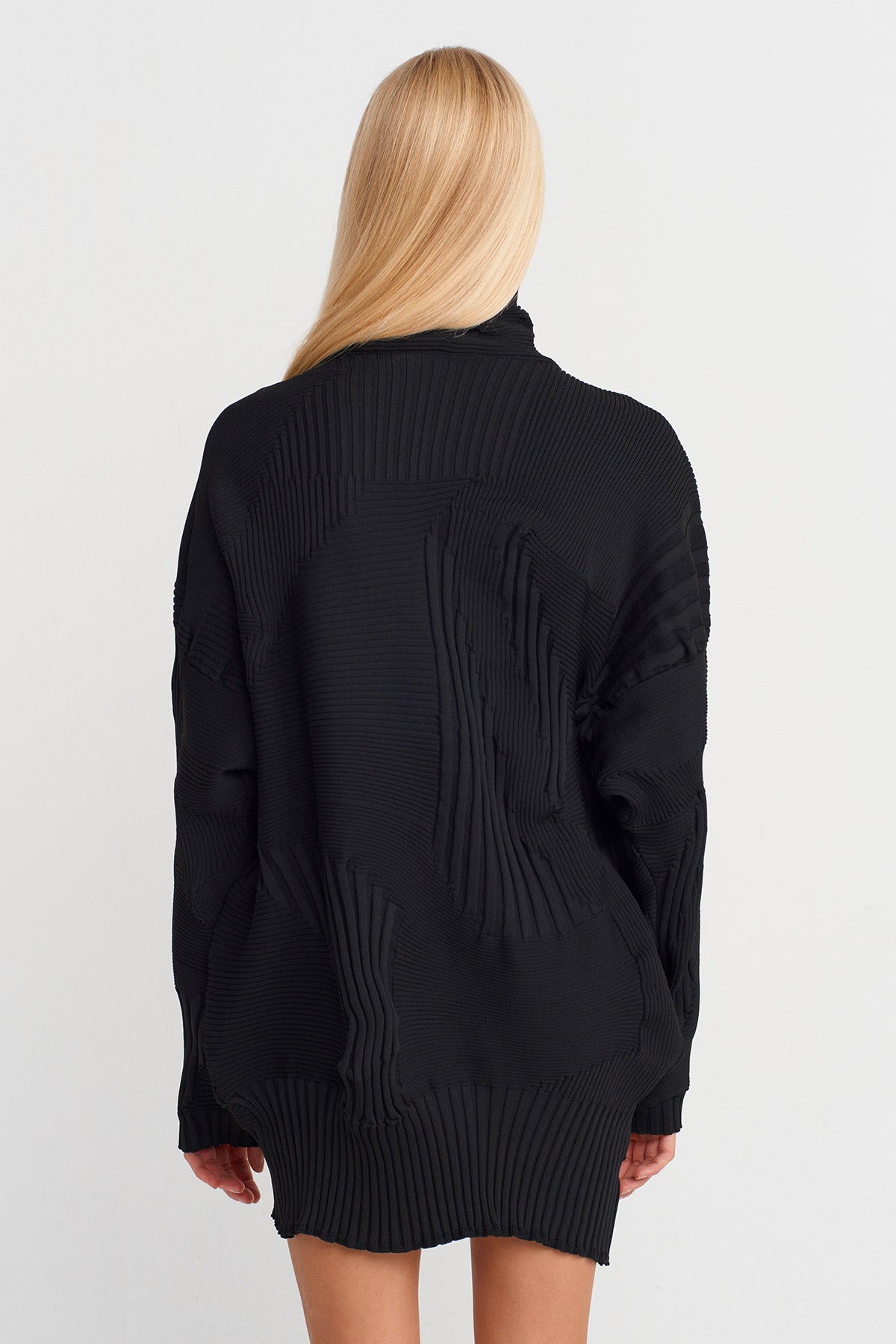 Black Embossed Knit Mini Dress-K254014081