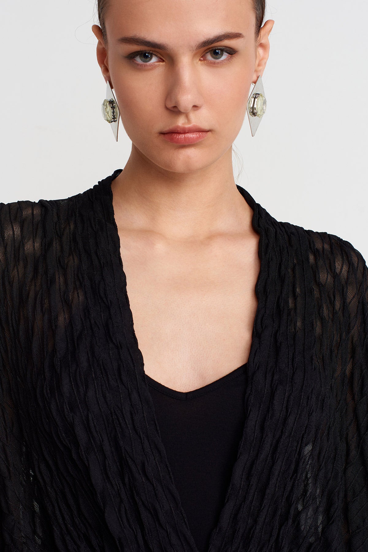 Black Crinkled Texture Long Chiffon Dress-K254014095