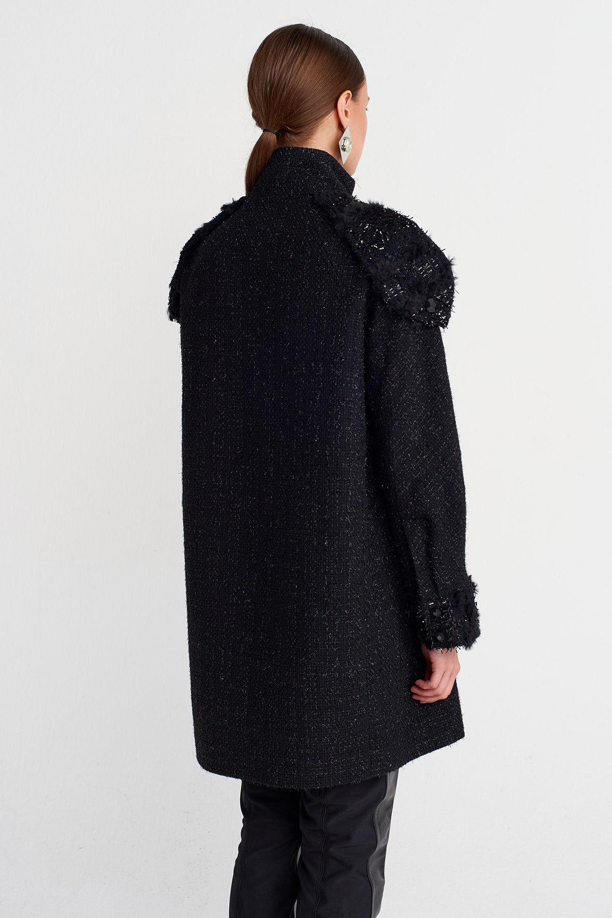 Black Military Detailed Tweed Dress-K254014096