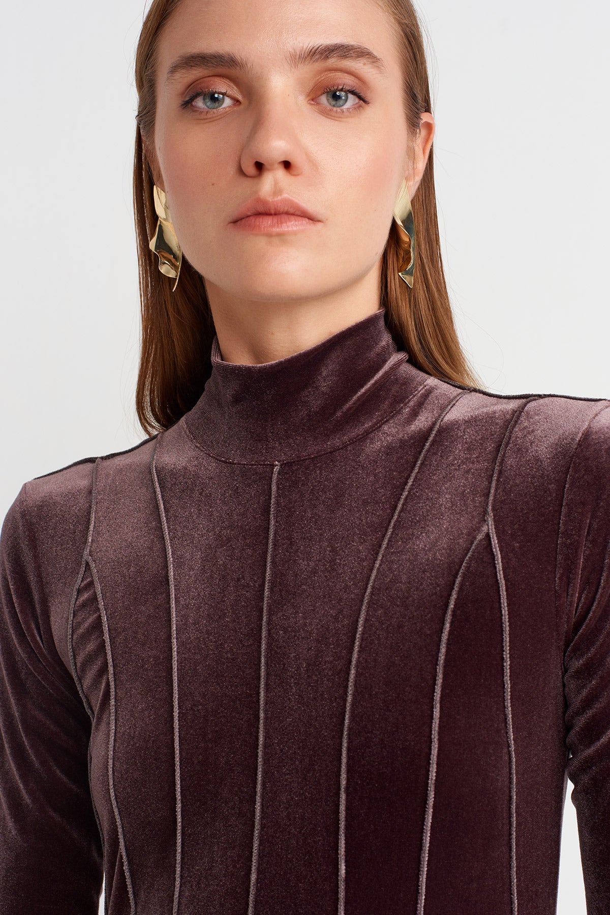 Long Velvet Dress with Seam Detailing-K254014100