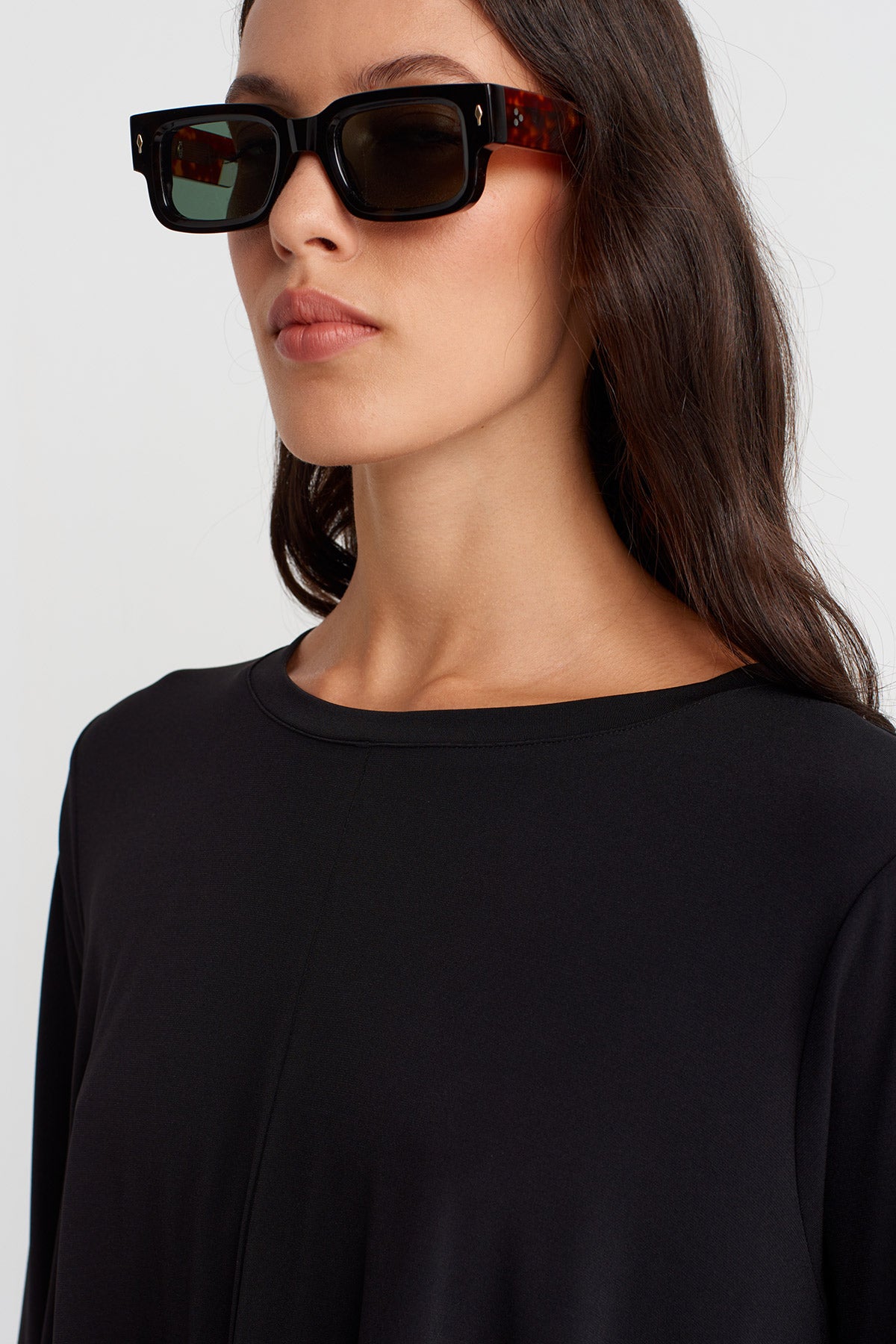 Black Draped Front High-Low Jersey Dress-K254014103