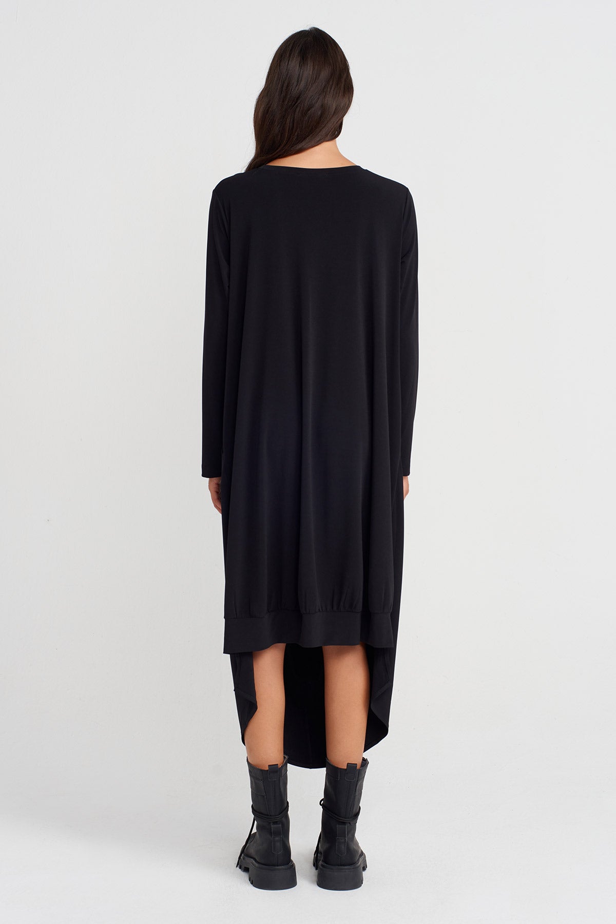 Black Draped Front High-Low Jersey Dress-K254014103