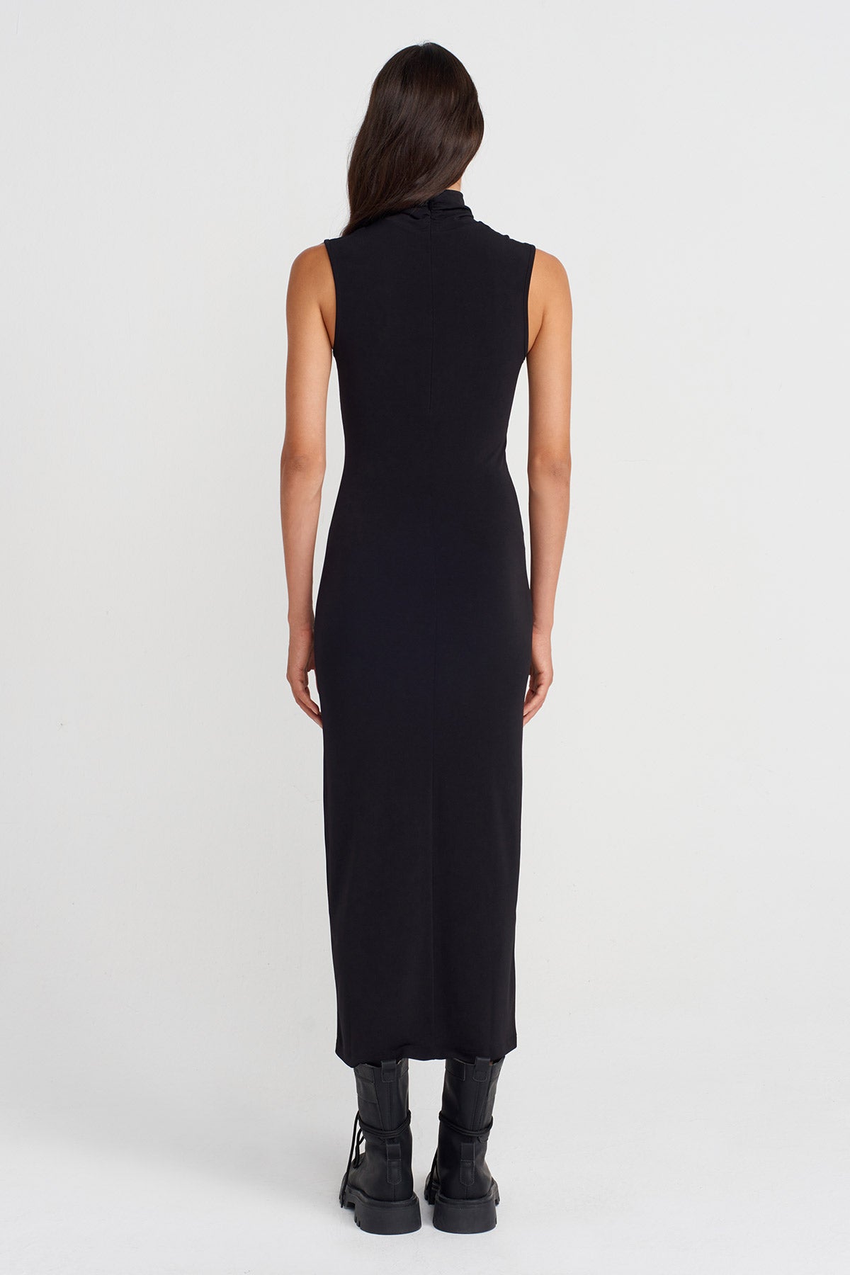 Black Turtleneck Long Jersey Dress-K254014104