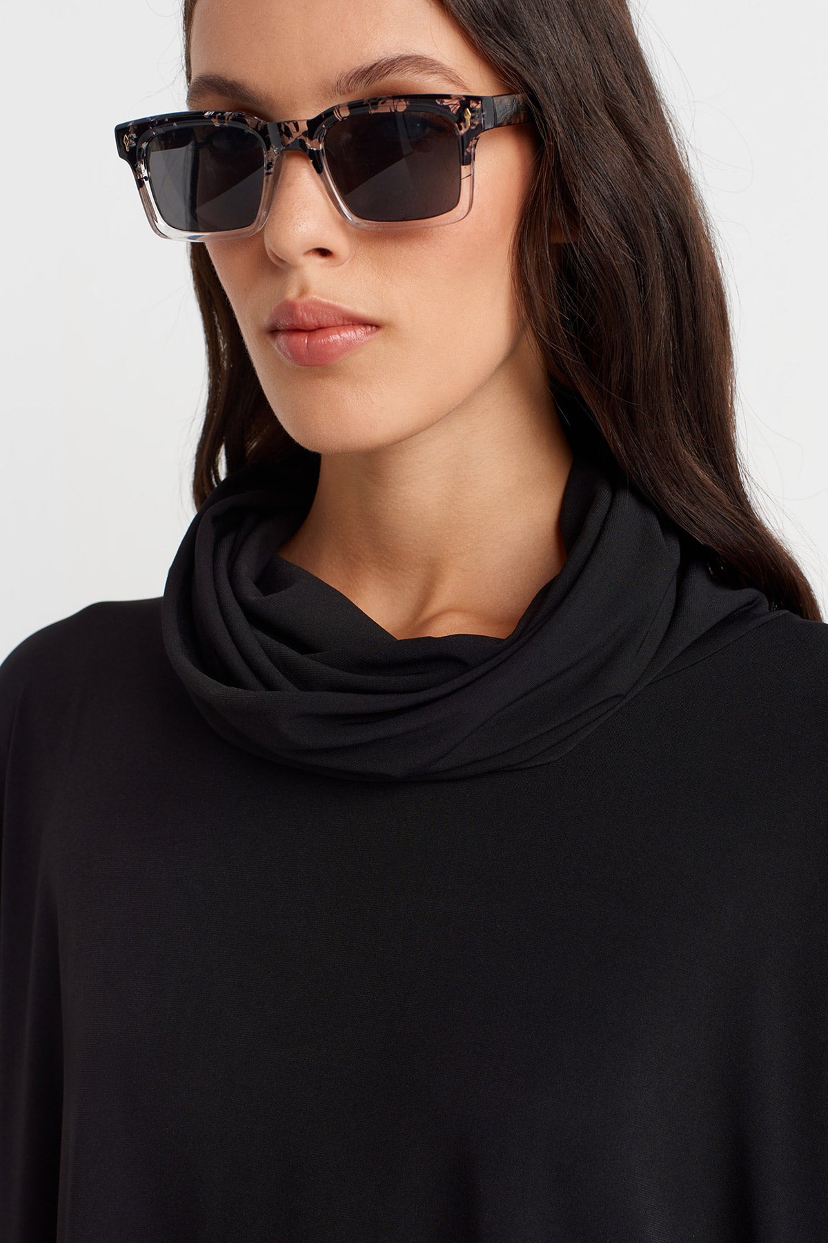 Black Oversized Jersey Dress with Draped Neckline-K254014105