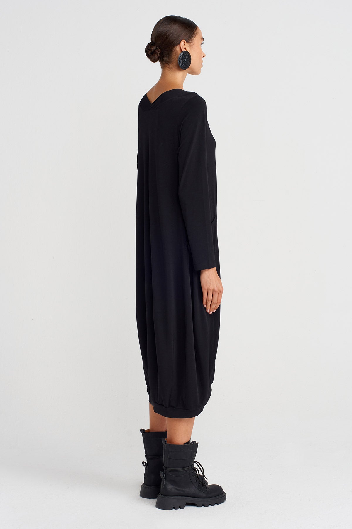 Black V-Neck Jersey Dress-K254014106