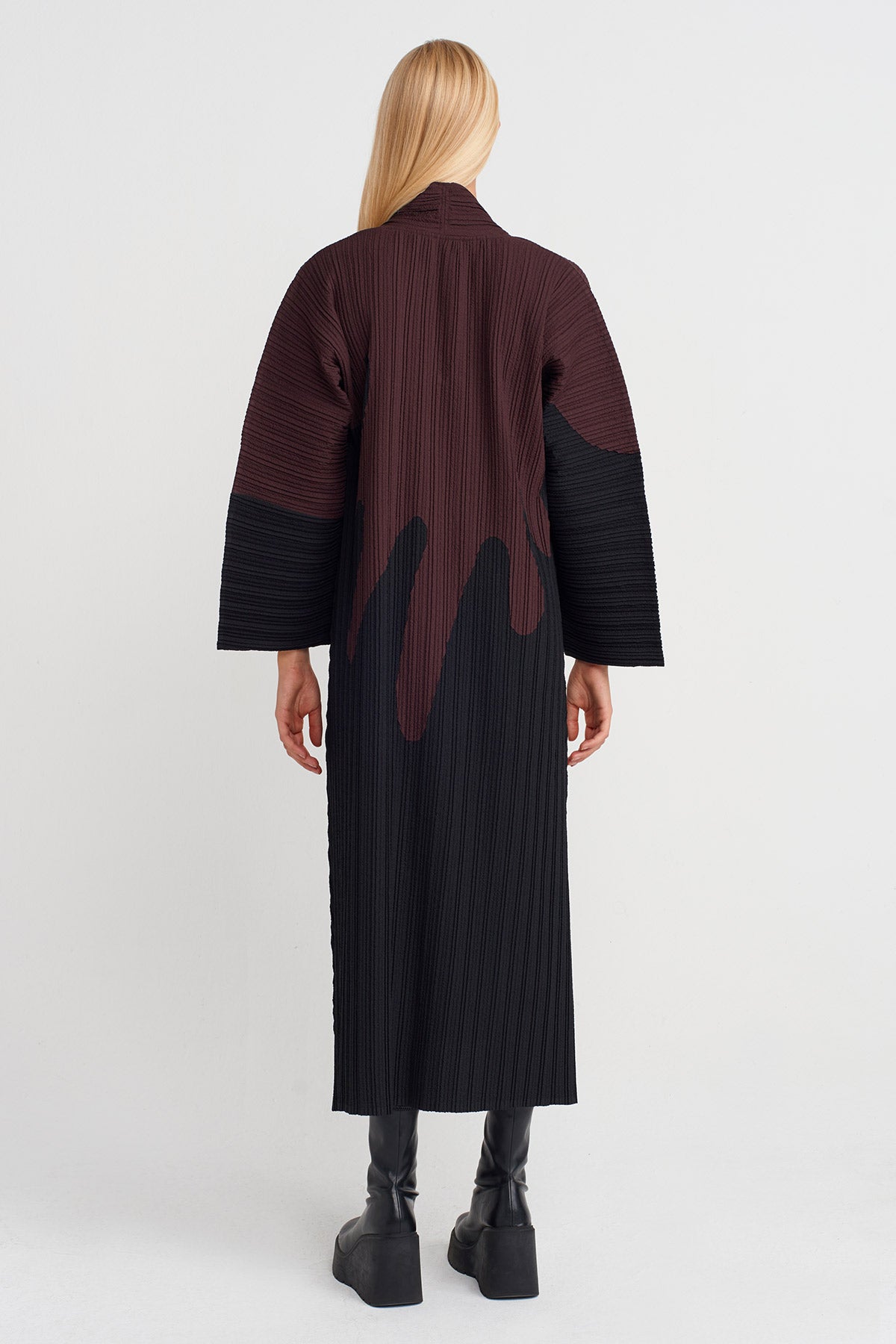 Multicolor Patterned Pleated Long Dress-K254014107
