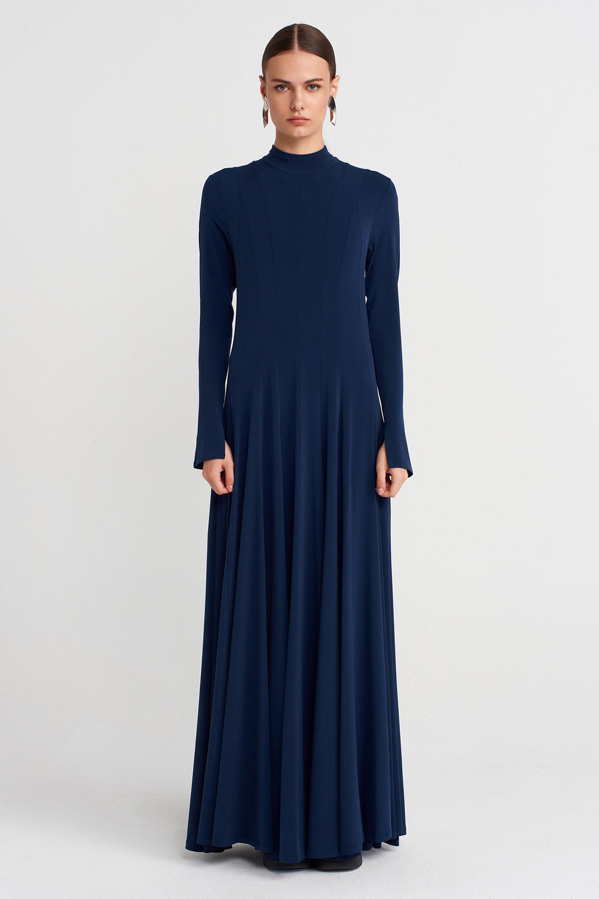 Black Blue Jersey Long Dress-K254014108