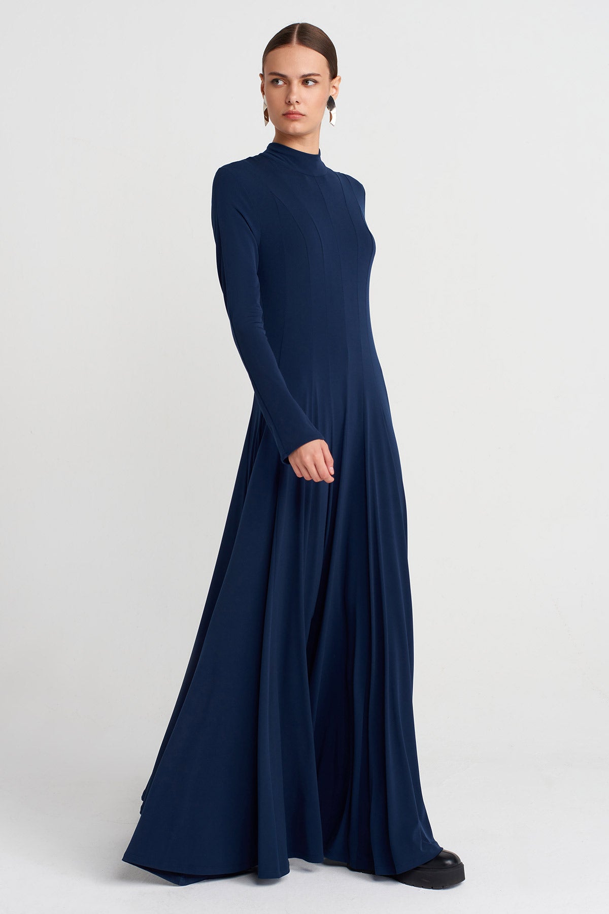 Black Blue Jersey Long Dress-K254014108
