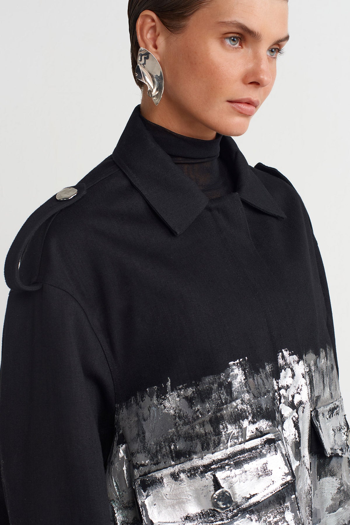 Black Printed Denim Jacket-K255015008
