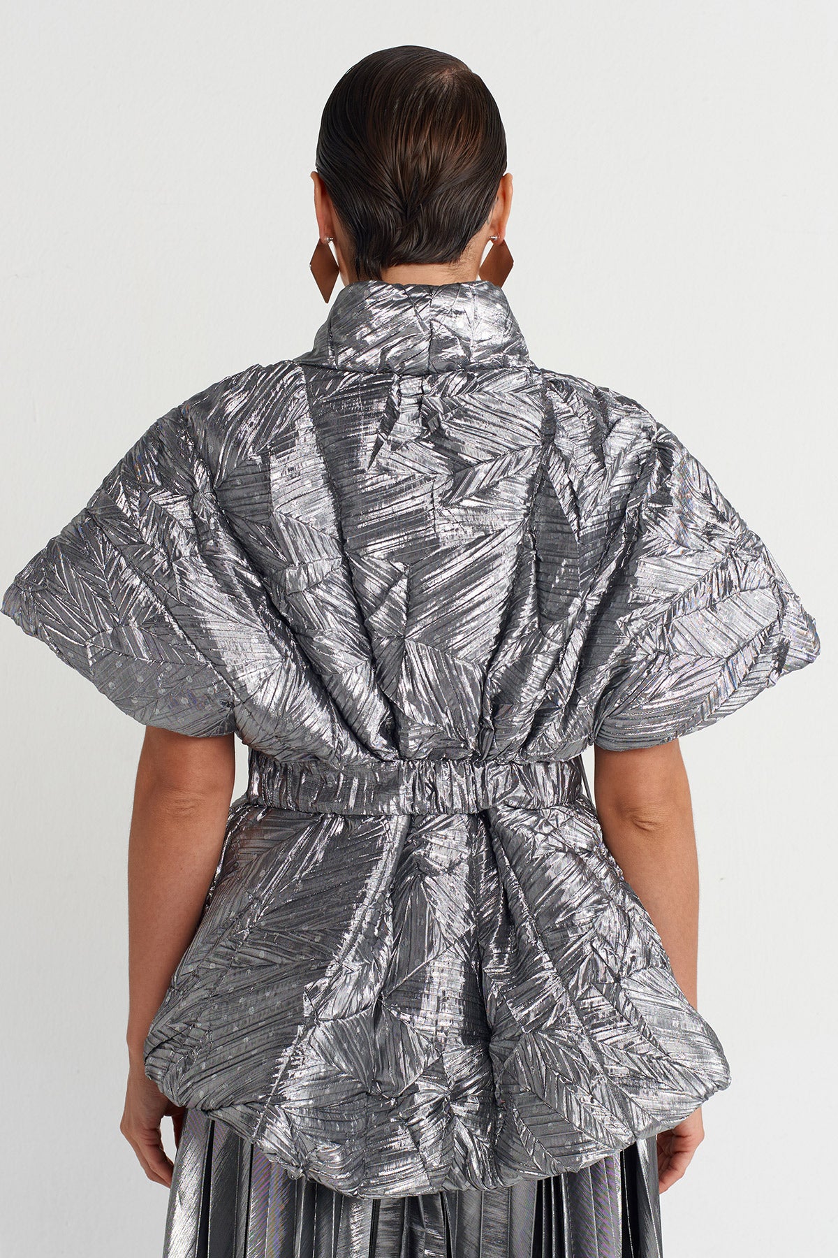 Silver Padded Pleated Kimono Vest-K255015009