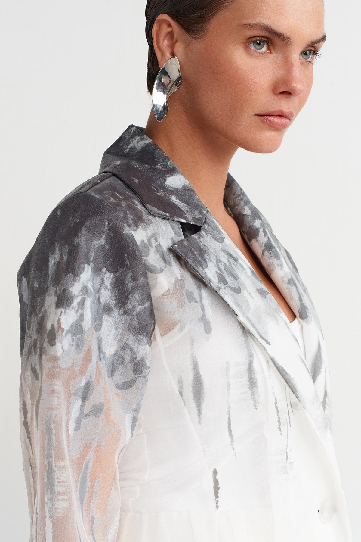 Off White Printed Organza Blazer Jacket-K255015010