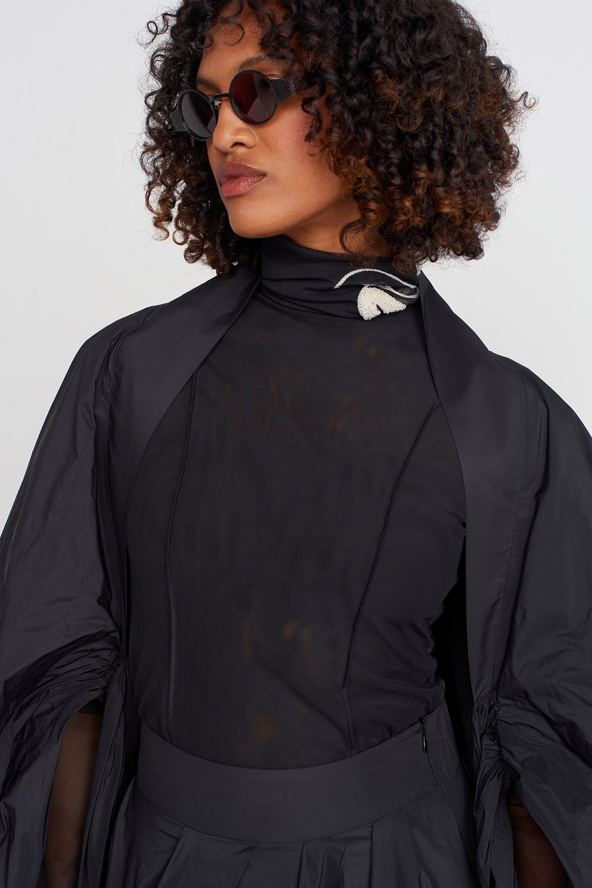 Black Taffeta Balloon Cape-K255015017
