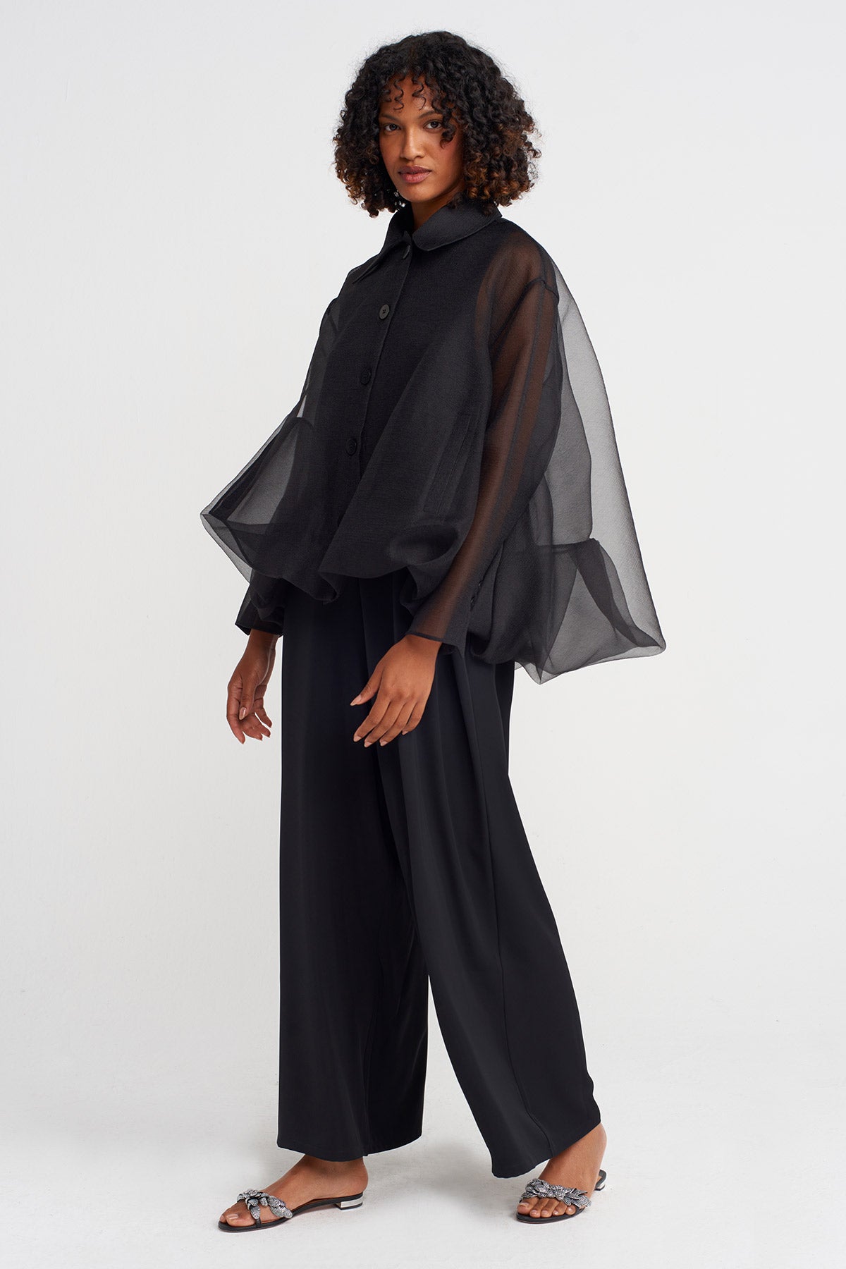 Black Organza Puffy Jacket-K255015023