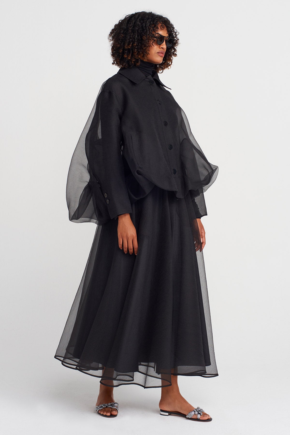 Black Organza Puffy Jacket-K255015023