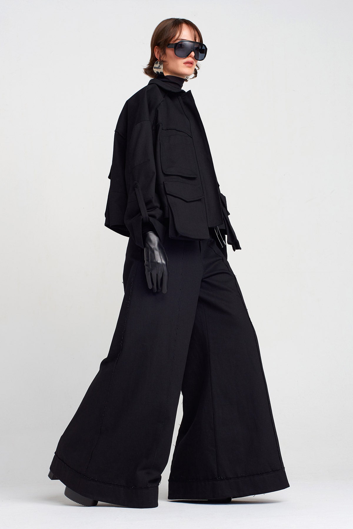Black Oversized Denim Jacket with Large Pockets-K255015025
