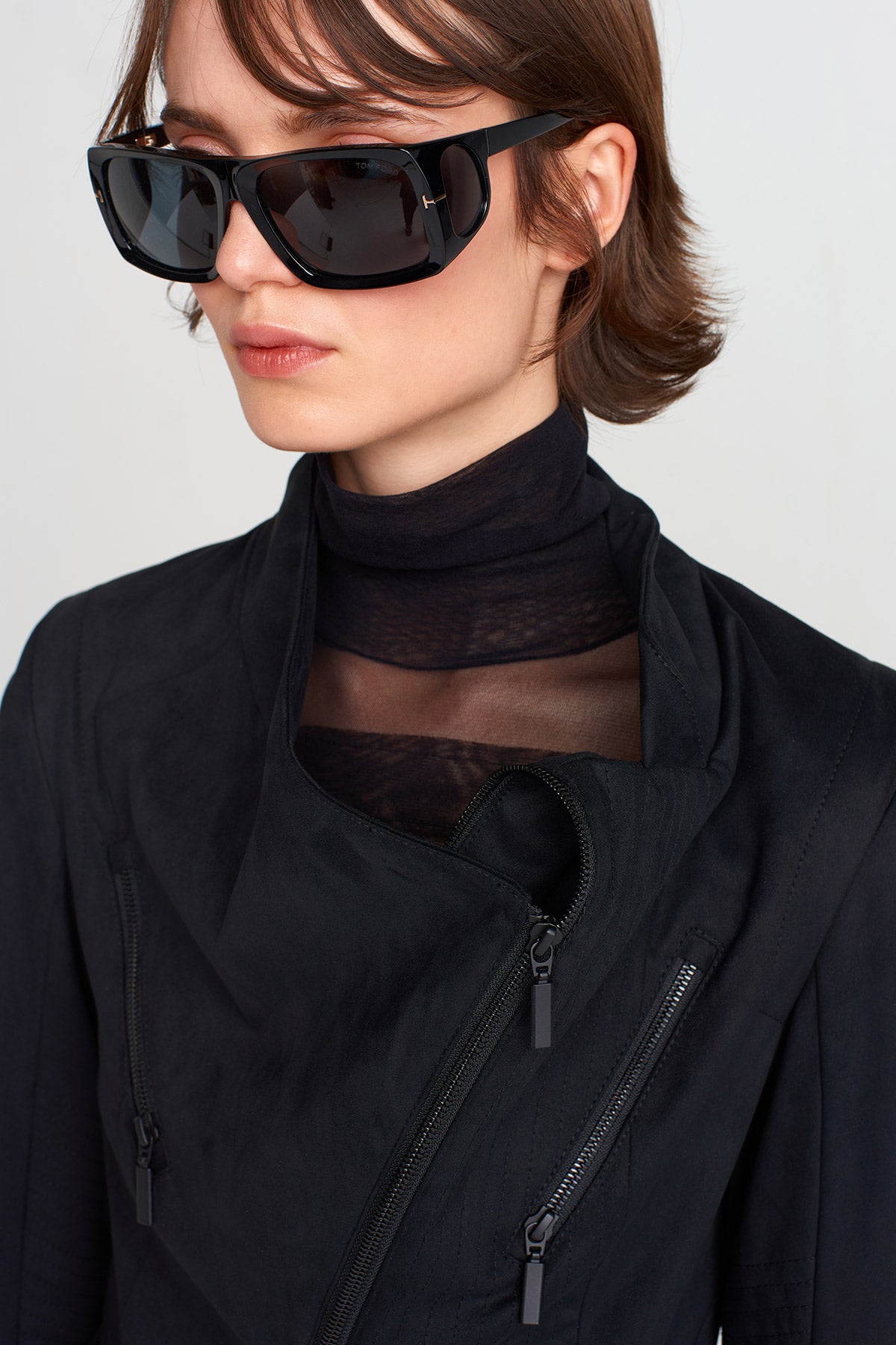 Black Suede Jacket with Zipper Details-K255015026
