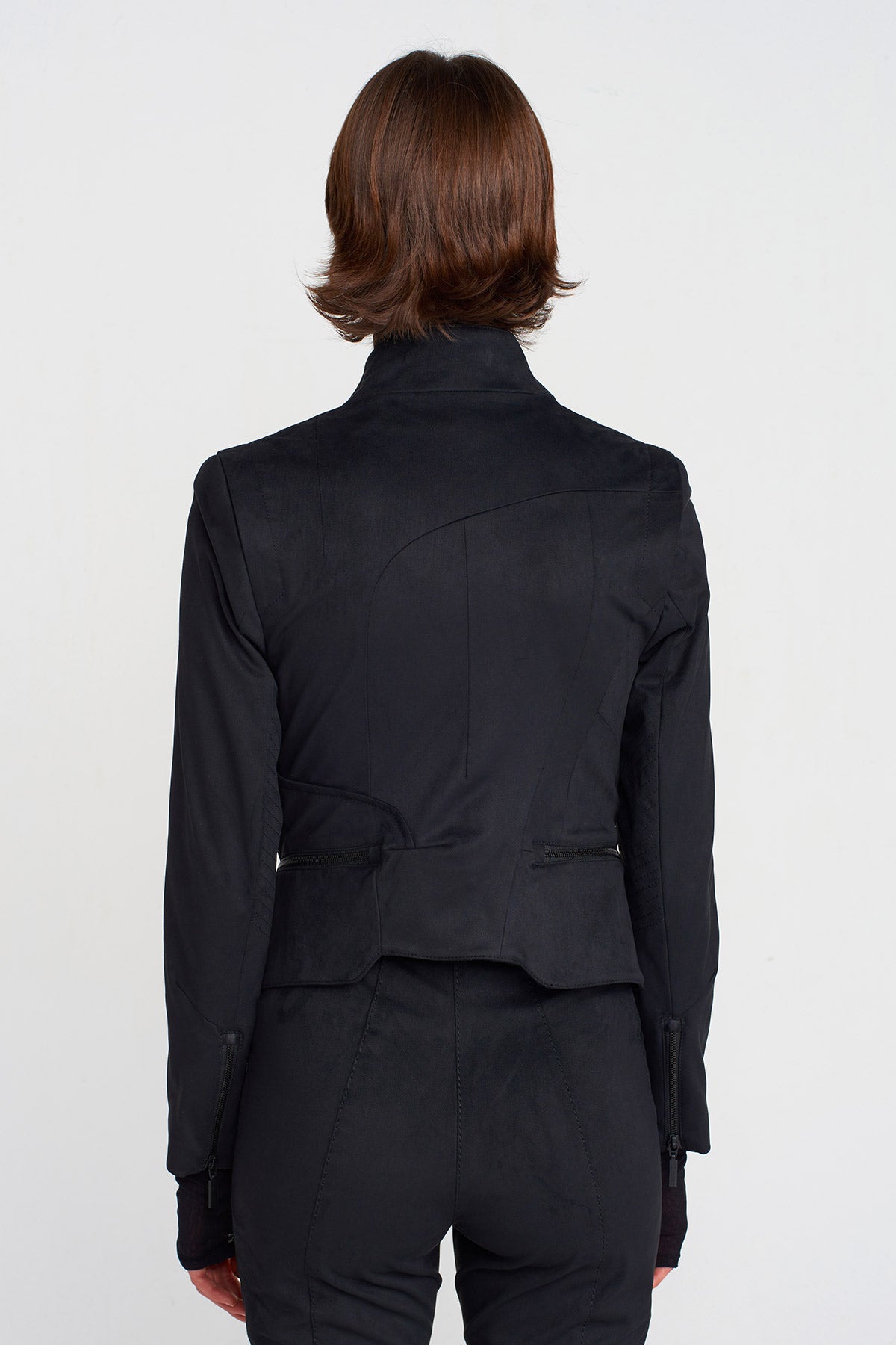 Black Suede Jacket with Zipper Details-K255015026