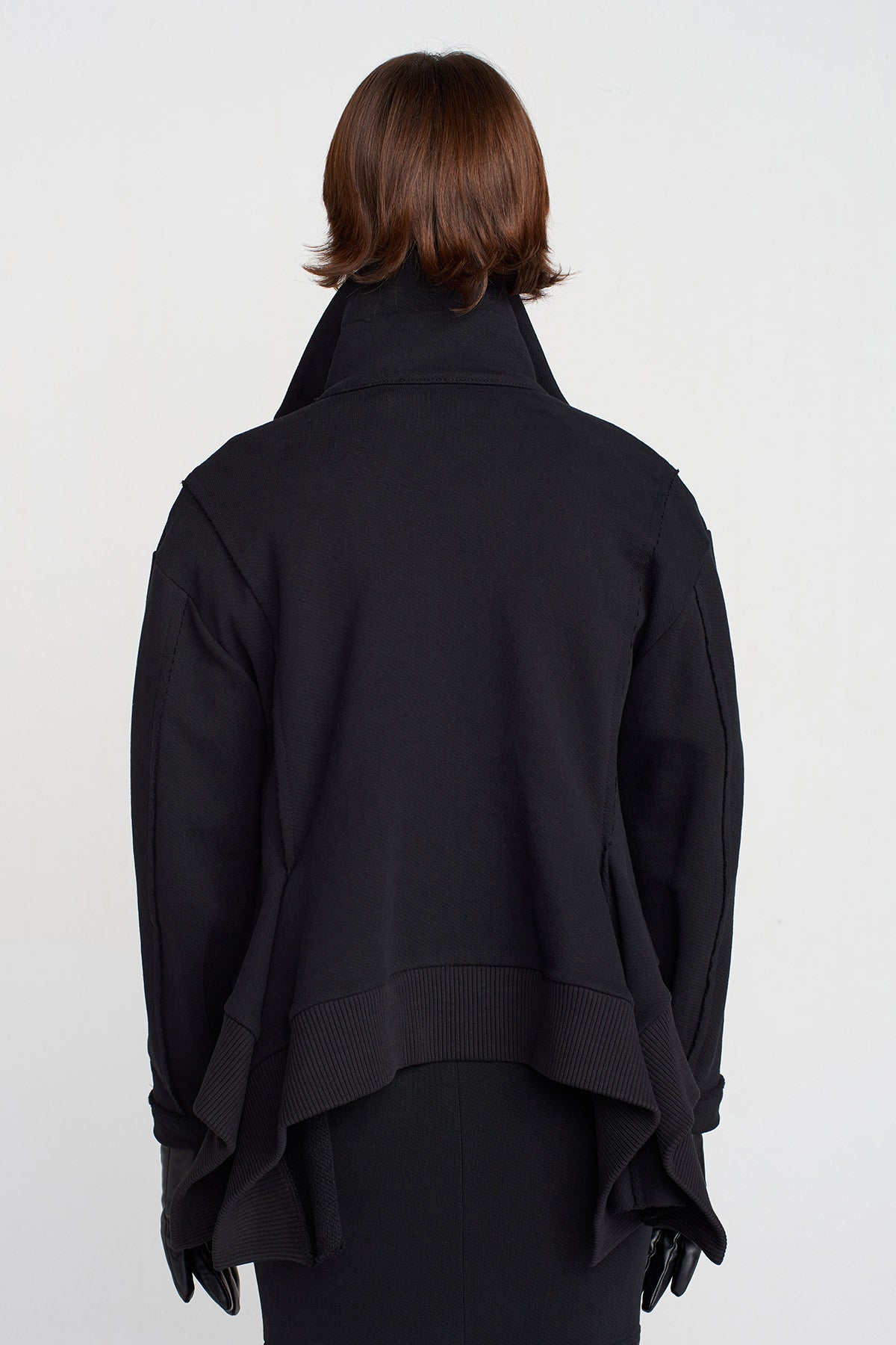 Black Zip-Detail Asymmetric Cardigan-K255015028