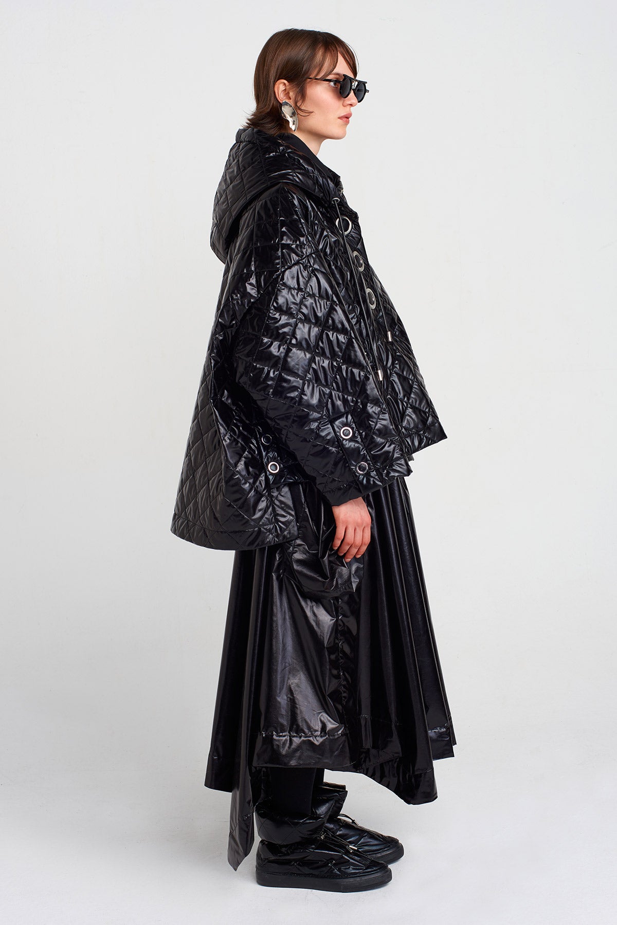 Black Oversized Quilted Sweatshirt-K255015031