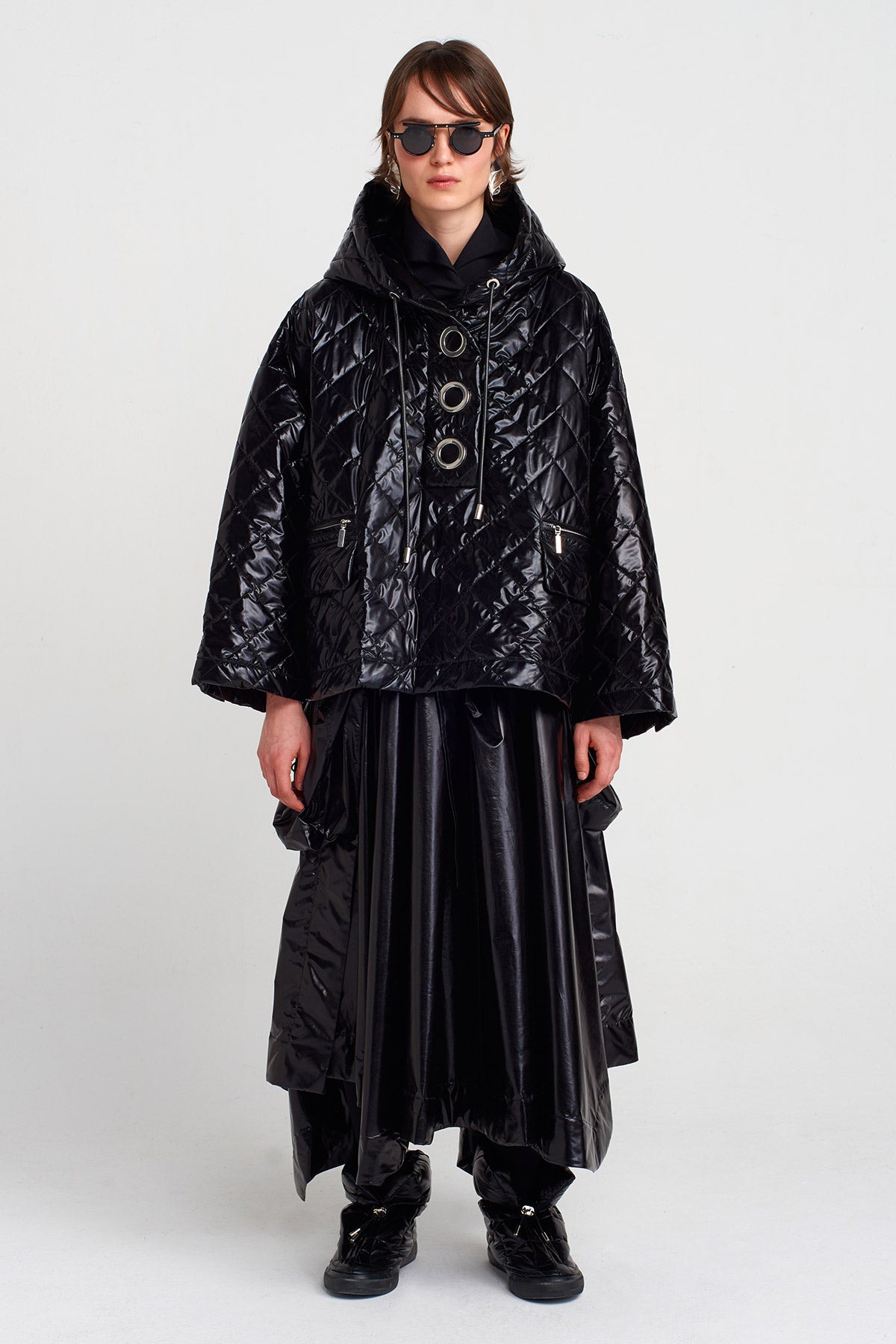 Black Oversized Quilted Sweatshirt-K255015031