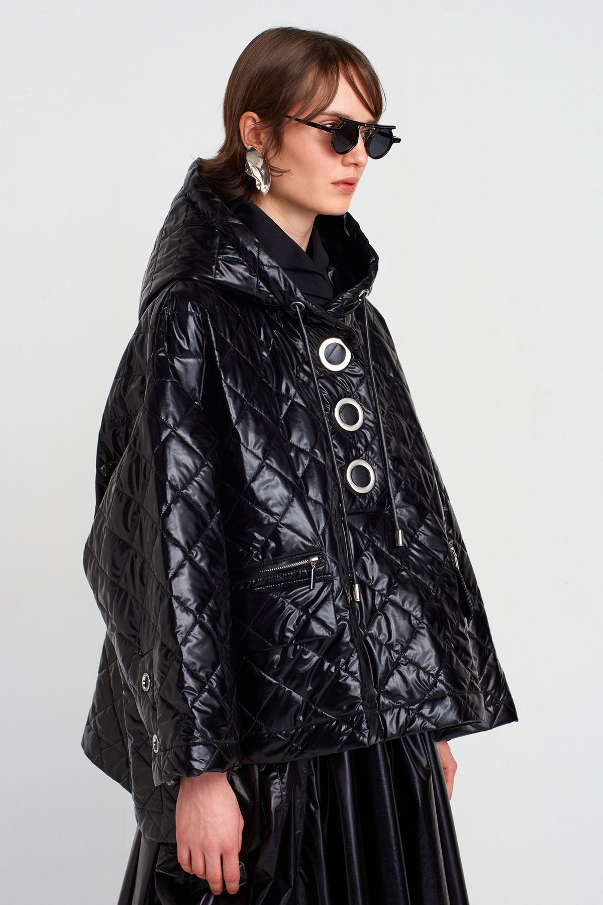 Black Oversized Quilted Sweatshirt-K255015031