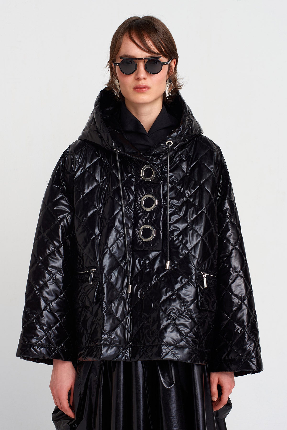 Black Oversized Quilted Sweatshirt-K255015031